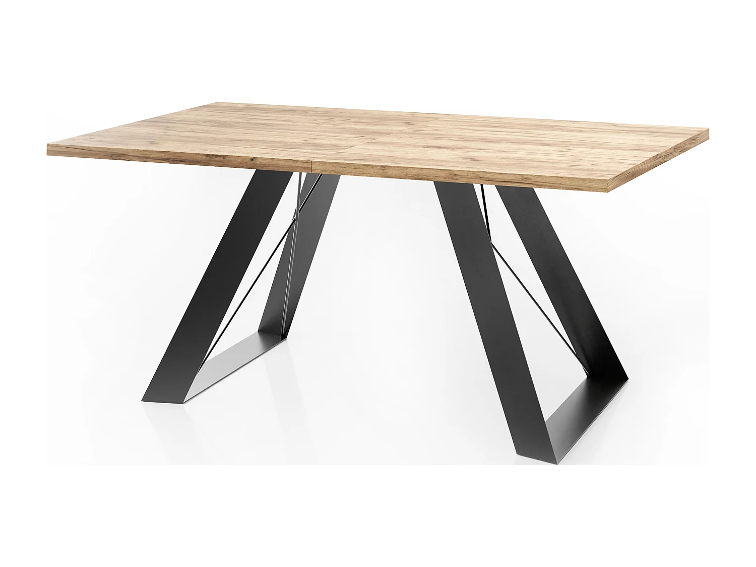 Esstisch Colter Schwarz im Modern Still, Rechteckig Tisch - Ausziehbar von 140 cm bis 240 cm, Pulverbeschichtete Weiße Metallbeine - 140 x 80 cm - Craft Eiche