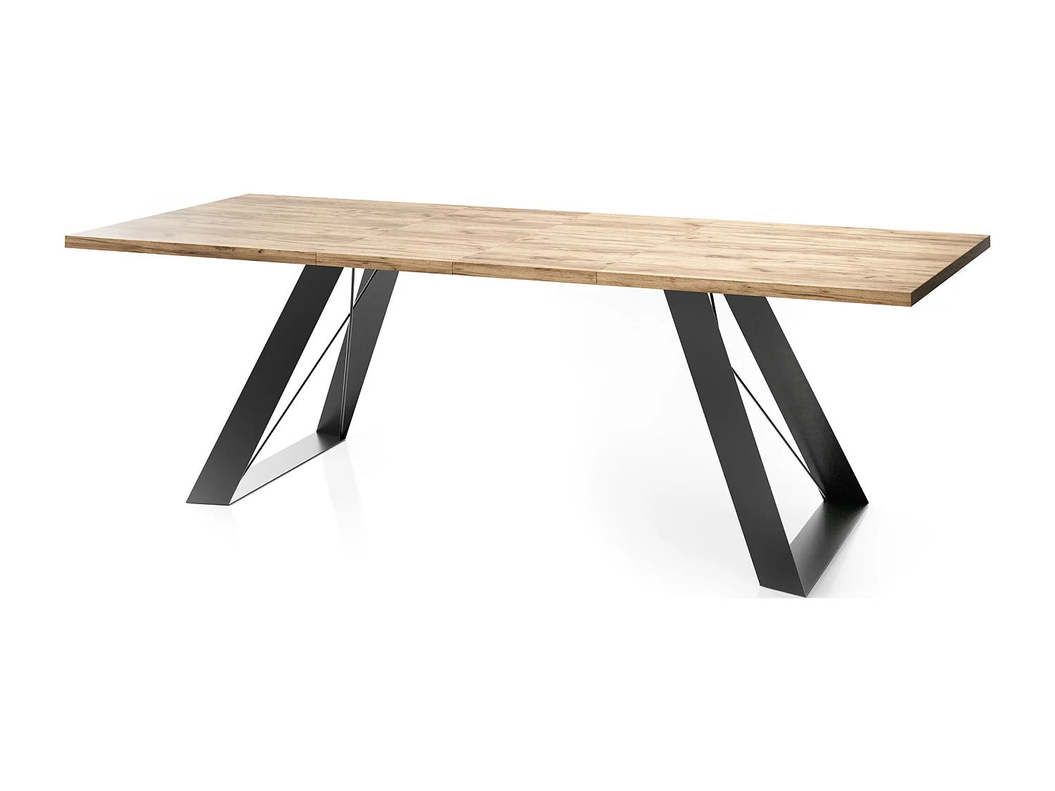 Esstisch Colter Schwarz im Modern Still, Rechteckig Tisch - Ausziehbar von 140 cm bis 240 cm, Pulverbeschichtete Weiße Metallbeine - 140 x 80 cm - Craft Eiche