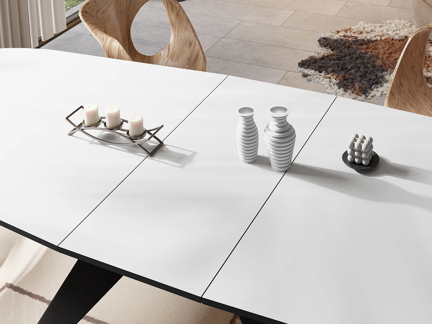 Ausziehbarer Esstisch im Loft-Stil - Industrieller Tisch mit Schwarzen Metallbeinen - Modernes Design für Wohnzimmer - 180 cm Ausziehbar auf 220 cm - Weiß