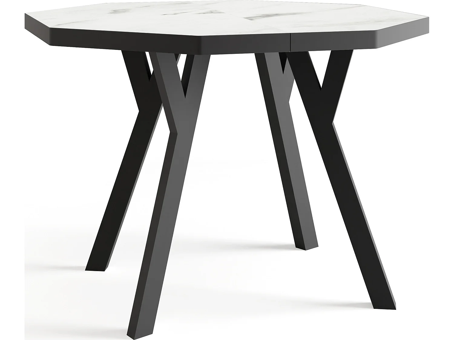 Table à Manger Extensible Moderne avec Pieds Noirs - Plateau en Panneau Stratifié, Style Loft - Marbre Blanc - 100/200