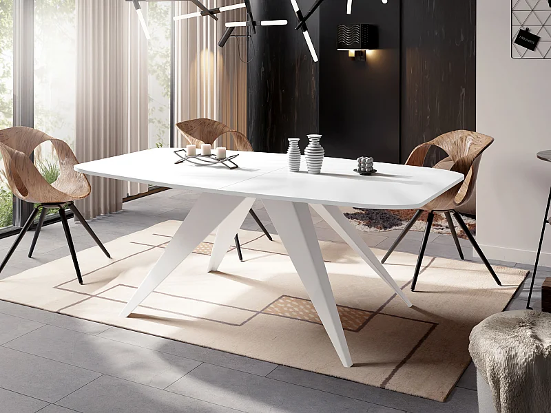 Ausziehbarer Esstisch im Loft-Stil - Industrieller Tisch mit Weißen Metallbeinen - Modernes Design für Wohnzimmer - 180 cm Ausziehbar auf 220 cm - Weiß