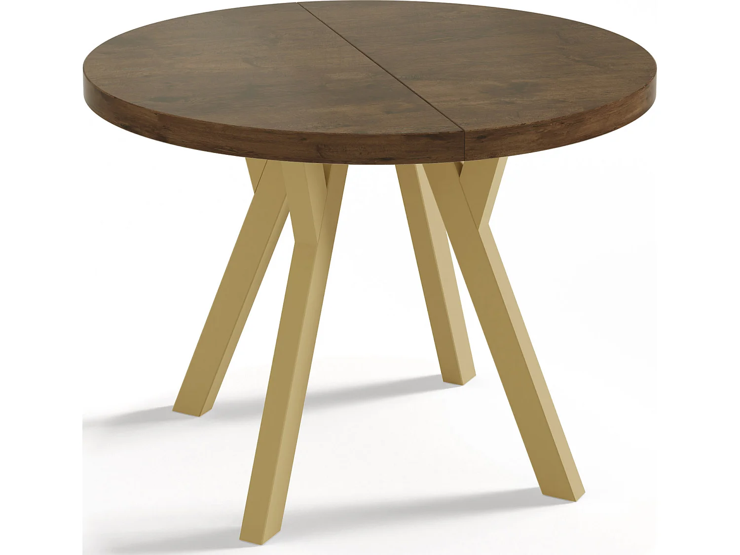 Designer Runder Ausziehbarer Esstisch - Loft-Stil, Platzsparend - Goldene Beine - 100 bis 150 cm - für 6-8 Personen - Hergestellt in EU - Lefkas Eiche - 150 cm