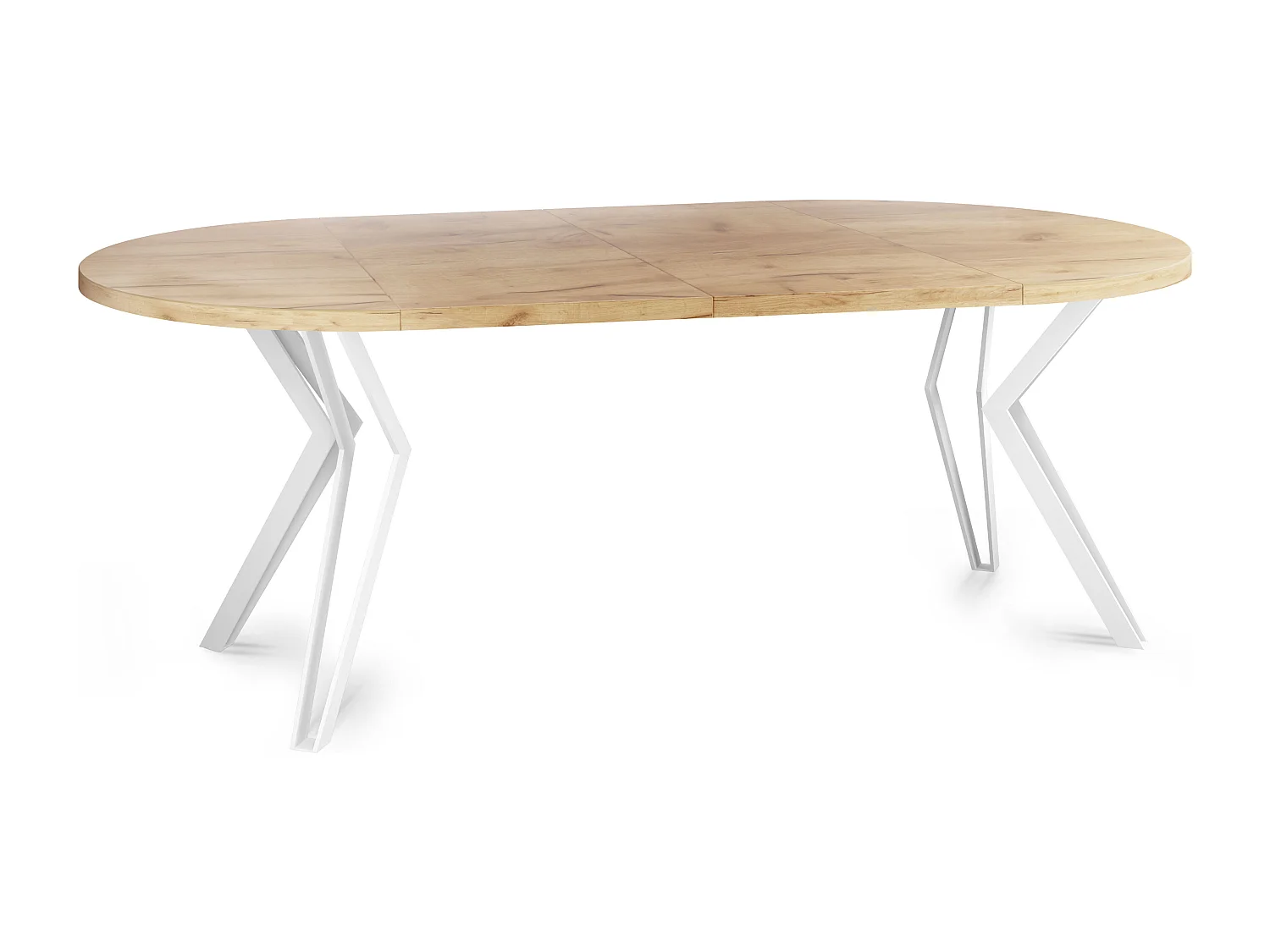 Table Ronde Salle à Manger - 120/196 cm de Diamètre - Table à Rallonges Avec Pieds en Métal Blanc - Style Industriel - Compacte - Chêne Craft