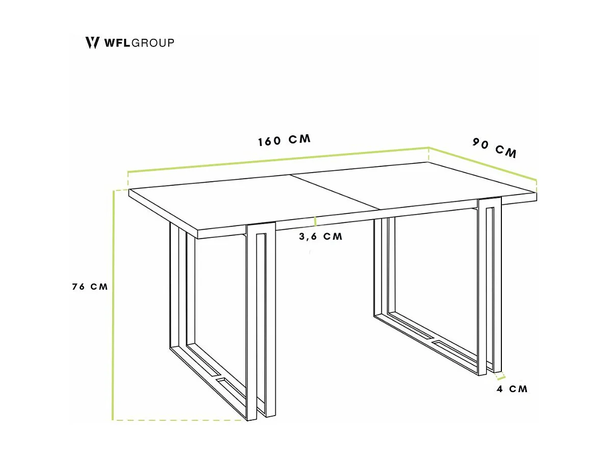 Ausziehbarer Esstisch mit Tischrand schwarzes Dekor - Großer Tisch im Loft-Stil mit Schwarzen Metallbeinen 160 bis 260 cm - 160 x 90 cm - Lefkas Eiche