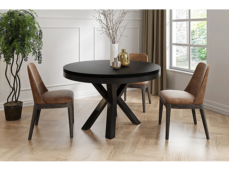 Table à Manger Ronde Extensible Style Loft – Table Industrielle avec Pieds en Métal Noir – Gain de Place pour Salon et Séjour – Noir – 100 cm