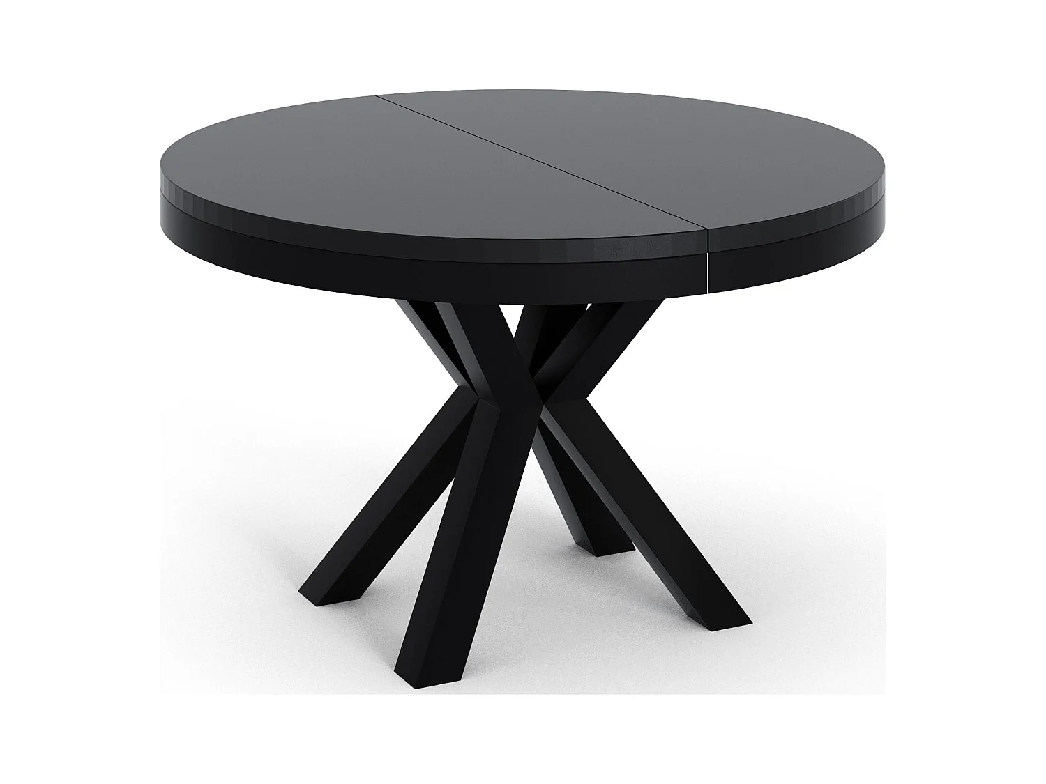 Runder Ausziehbarer Esstisch im Loft-Stil - Industrieller Tisch mit Schwarzen Metallbeinen - Platzsparender Tisch für Wohnzimmer - Schwarz - 100 bis 180 cm