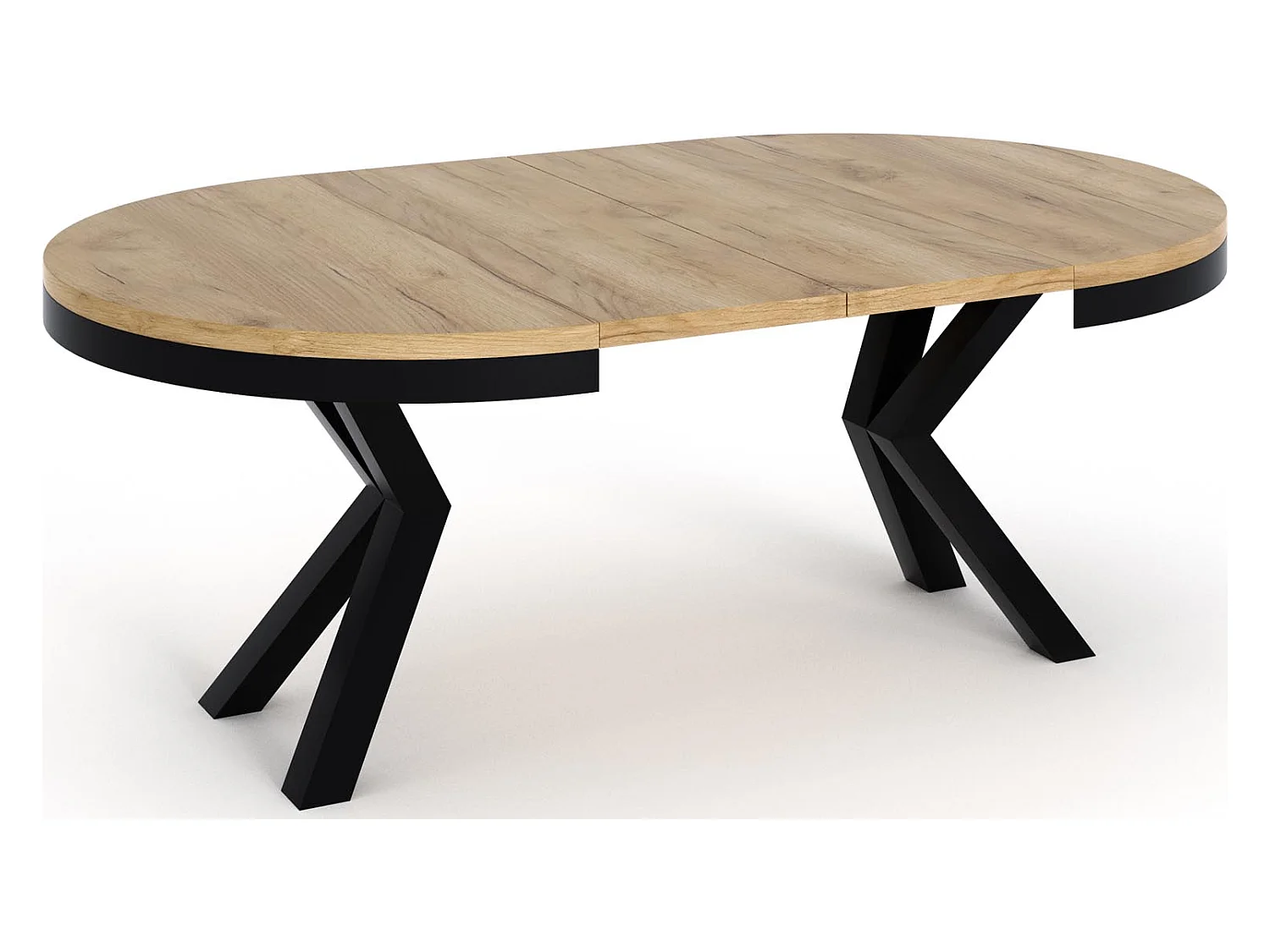 Runder Ausziehbarer Esstisch im Loft-Stil - Industrieller Tisch mit Schwarzen Metallbeinen - Platzsparender Tisch für Wohnzimmer - Schwarz - 100 bis 180 cm