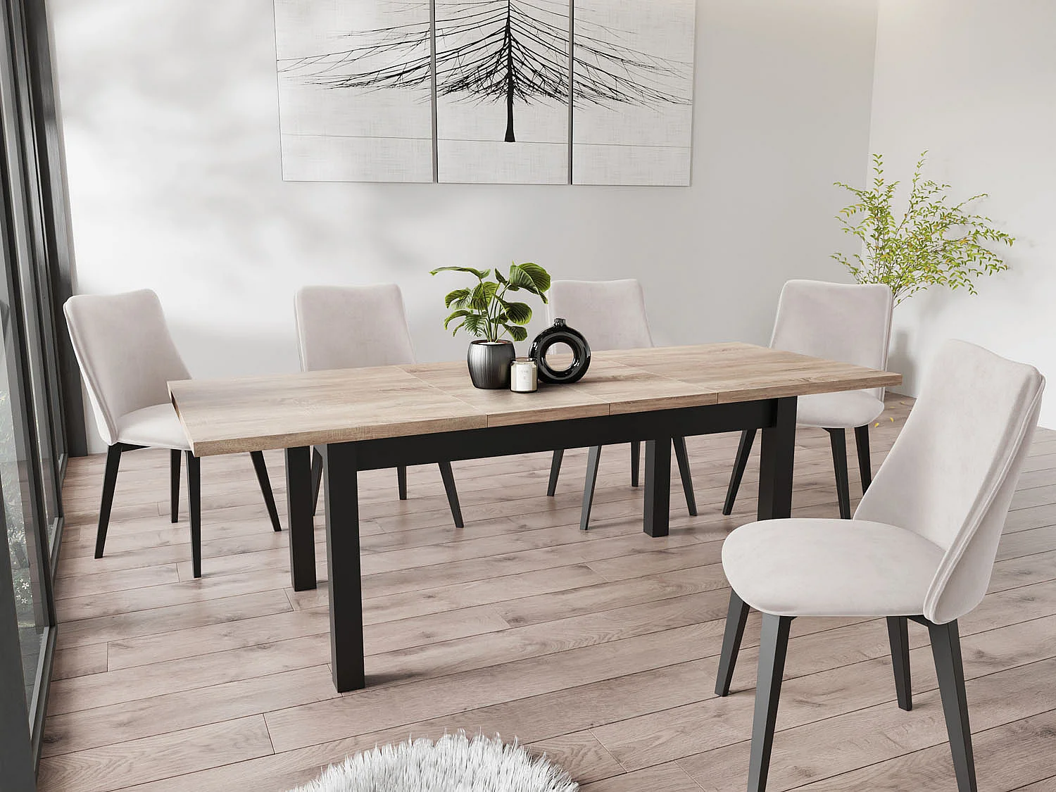 Table à Manger Extensible Rectangulaire Moderne - Gain de Place - Pieds en Bois Noir - 100 à 200 cm - Fabriqué en UE - 160 x 90 cm - Chêne Sonoma