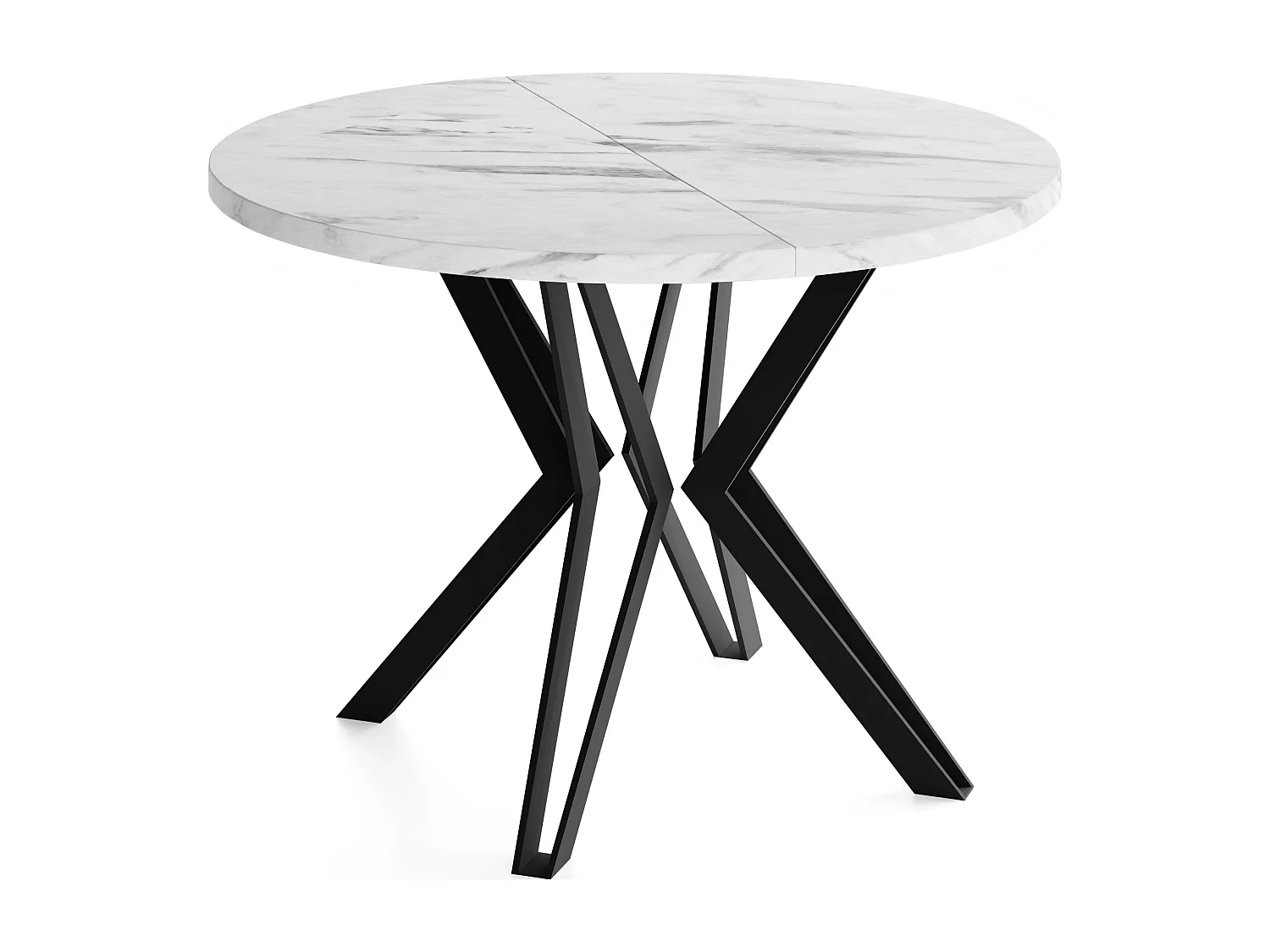 Runder Tisch für das Esszimmer - 100 oder 120 cm Durchmesser - Ausziehbarer Tisch mit Pulverbeschichteten Schwarzen Metallbeinen - 120 cm - Marmor Weiß