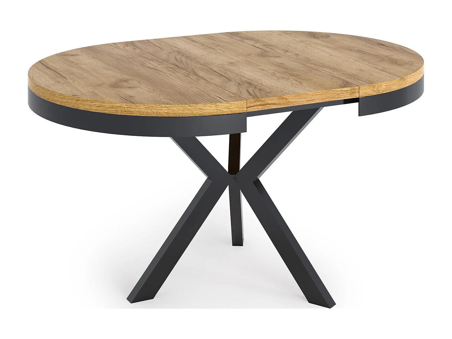 Table à manger ronde extensible style Loft - Grande table industrielle avec pieds en métal - Gain de place pour salon et séjour - Chêne Sonoma - 100 à 140 cm