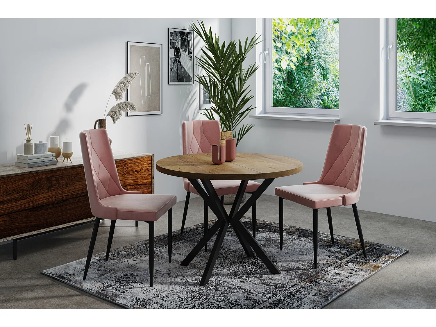 Runder Ausziehbarer Esstisch - Loft Style Tisch mit Metallbeinen - 120 bis 200 cm - Industrieller Tisch für Wohnzimmer - Spacesaver - Lefkas Eiche - 120 cm