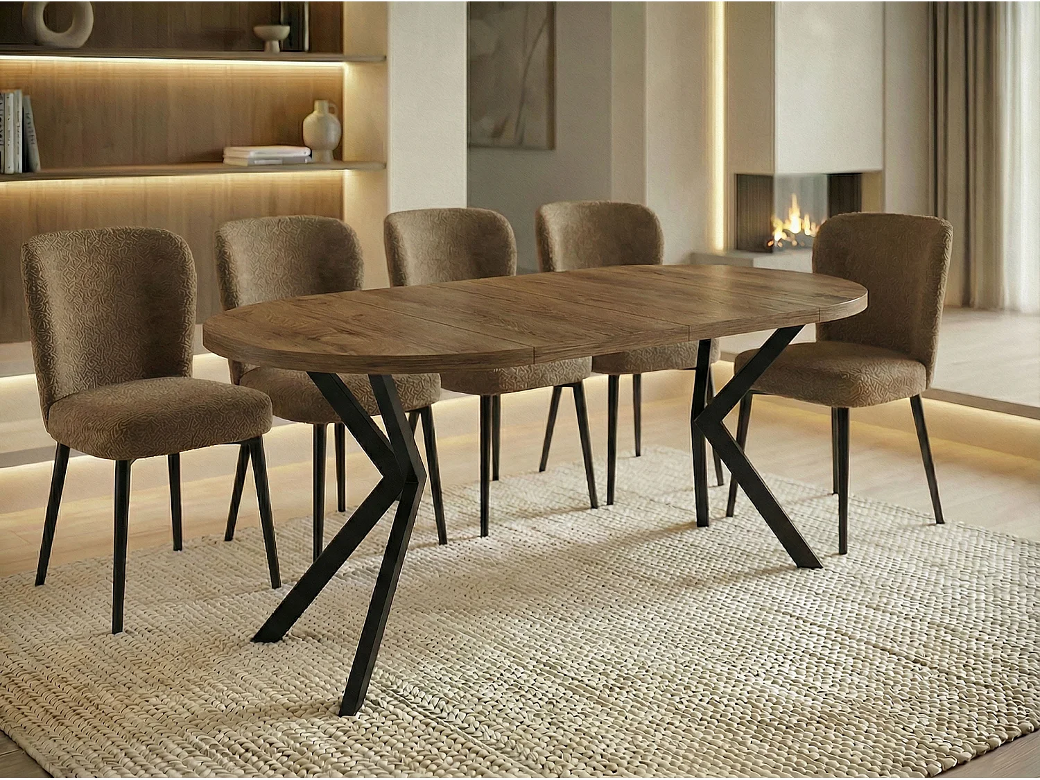 Runder Ausziehbarer Esstisch - Loft Style Tisch mit Metallbeinen - 120 bis 200 cm - Industrieller Tisch für Wohnzimmer - Spacesaver - Lefkas Eiche - 120 cm