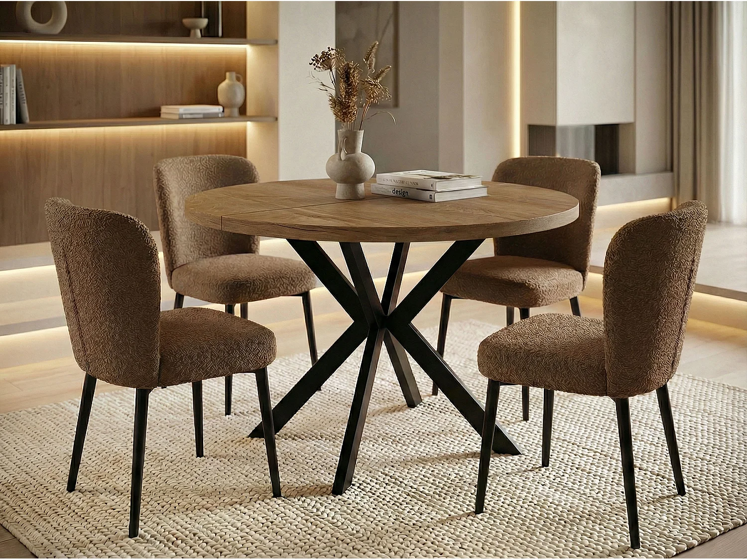 Runder Ausziehbarer Esstisch - Loft Style Tisch mit Metallbeinen - 120 bis 200 cm - Industrieller Tisch für Wohnzimmer - Spacesaver - Lefkas Eiche - 120 cm