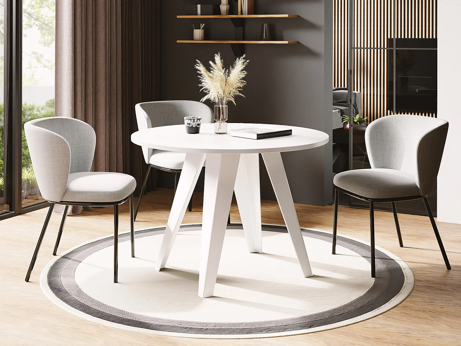 Esstisch Glory Weiß im Industriestil - Modern, Rund - Ausziehbar von 100 cm bis 140 cm, Pulverbeschichtete Metallbeine - Weiß