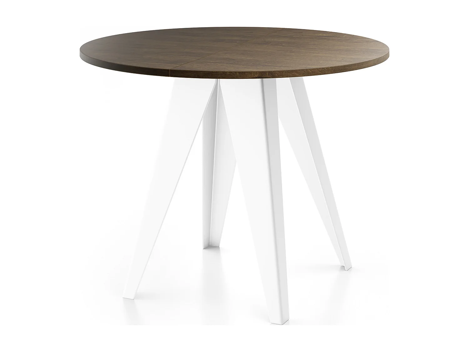 Table de salle à manger Ronde de style industriel - Moderne - Extensible de 100 cm à 140 cm - Pieds métalliques blancs - Compacte - Chêne Lefkas