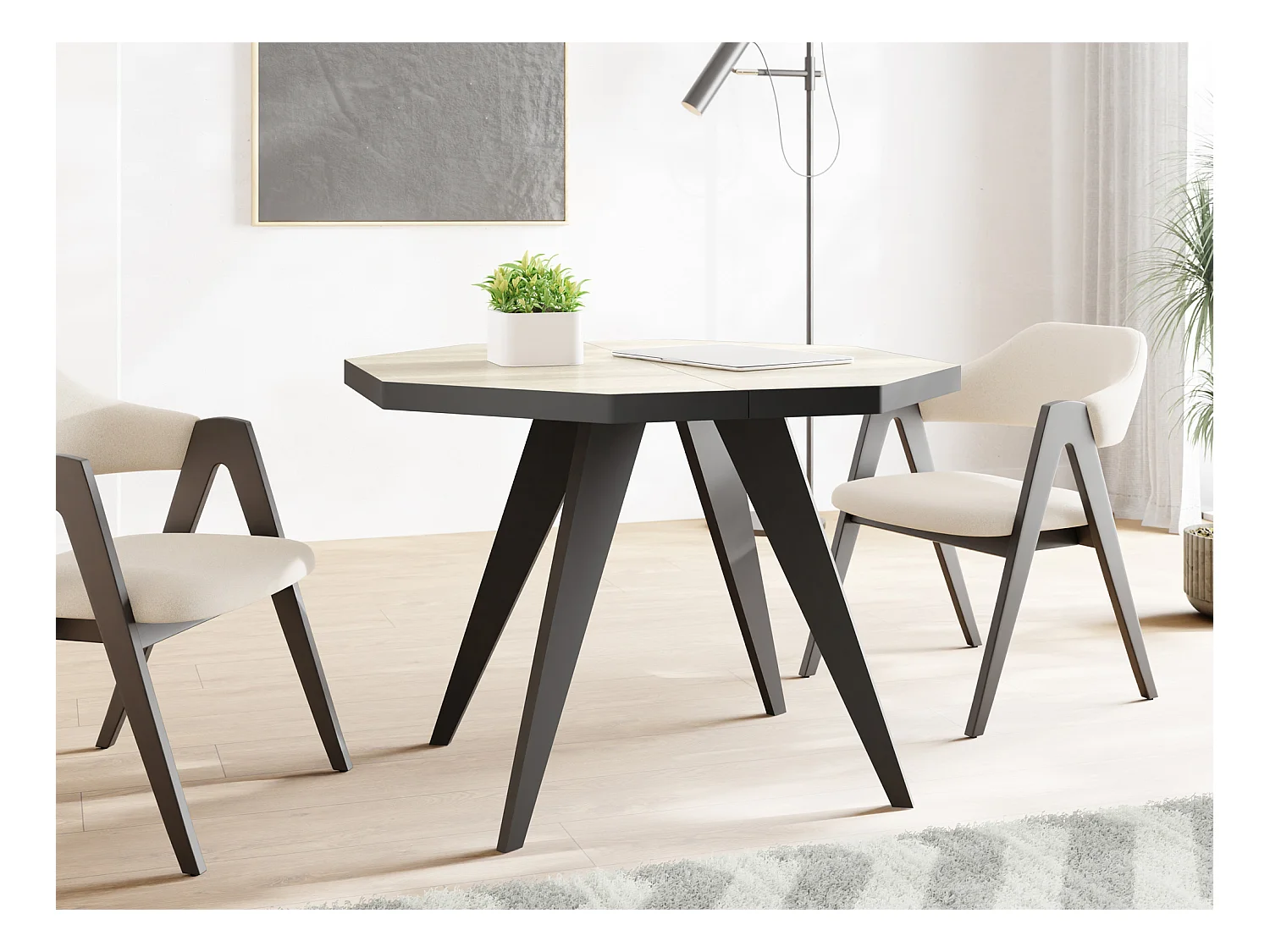 Table à Manger Carrée Extensible Quadro 100-150 cm - Table de Salle à Manger Industrielle avec Pieds Noirs pour 4-6 Personnes - Style Loft - Chêne Sonoma