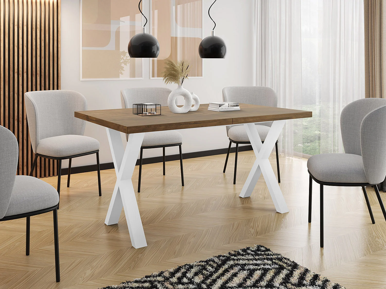 Rechteckiger Ausziehbarer Esstisch - Großer Modern-Stil Tisch mit Weißen Metallbeinen 120 140 160 cm bis 220 240 260 cm - Spacesaver - 120 x 80 cm - Lefkas Eiche