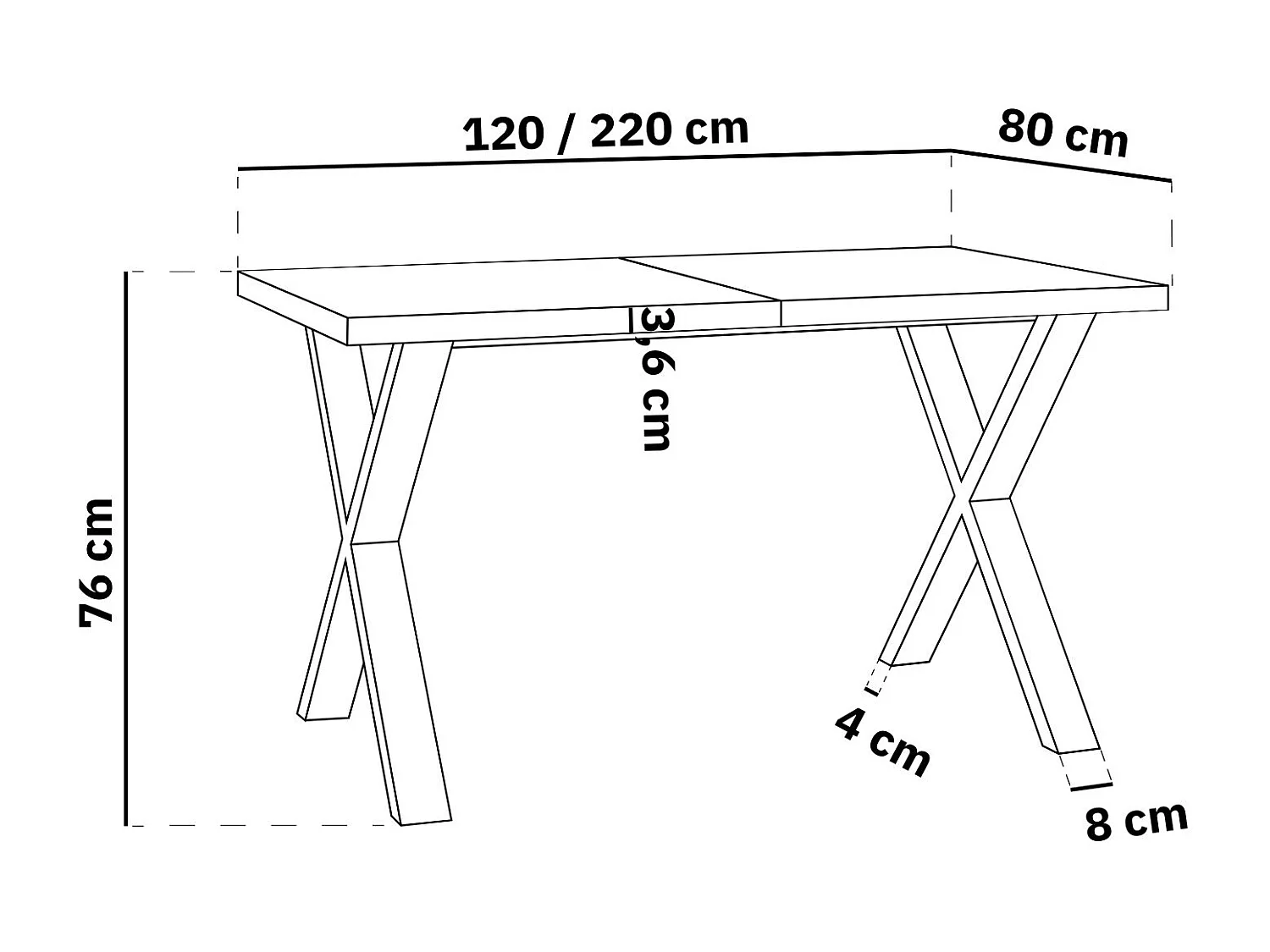 Rechteckiger Ausziehbarer Esstisch - Großer Modern-Stil Tisch mit Weißen Metallbeinen 120 140 160 cm bis 220 240 260 cm - Spacesaver - 120 x 80 cm - Lefkas Eiche