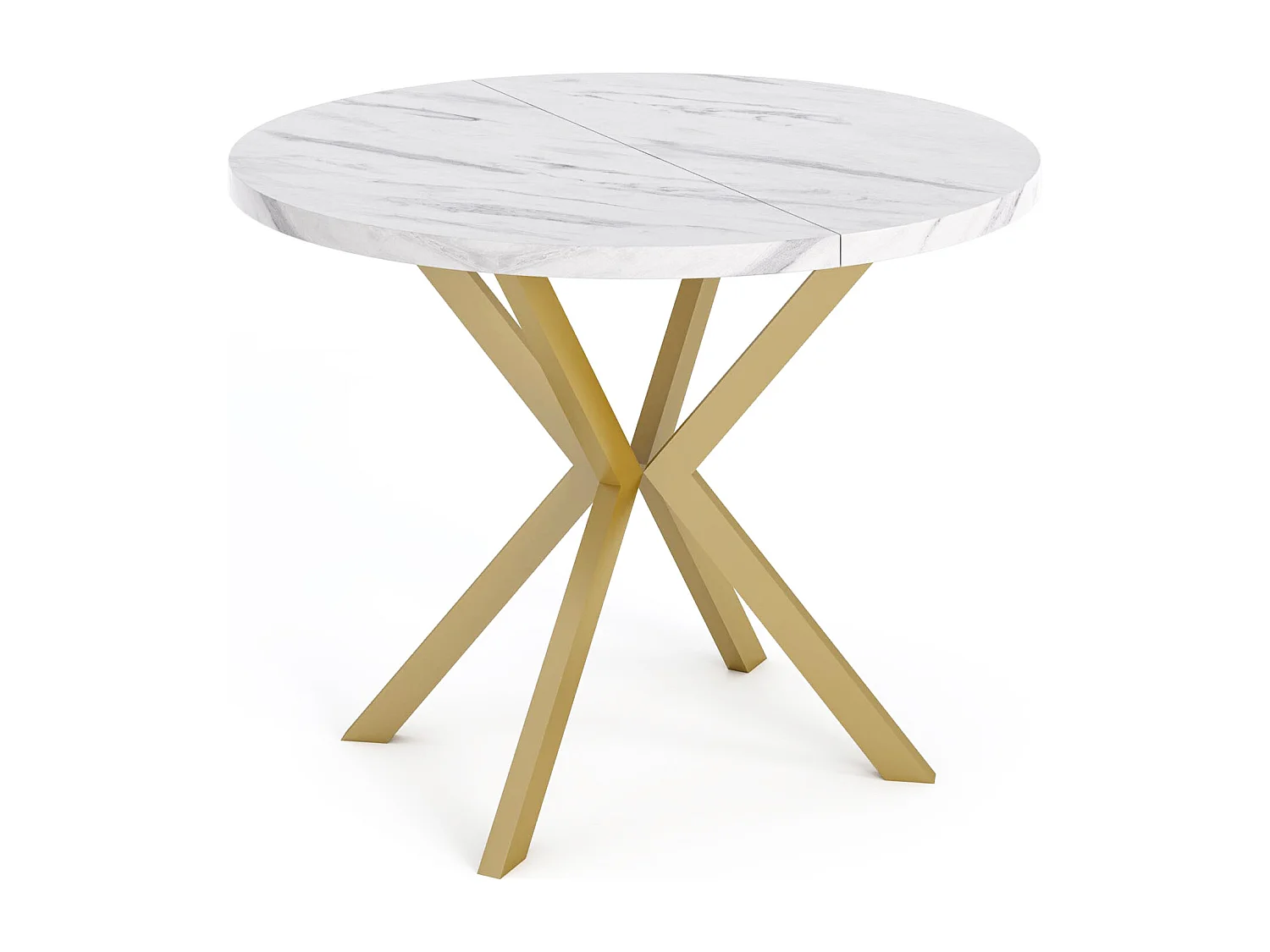 Runder Esstisch Ausziehbar ⌀ 100 cm - Goldene X-Beine - Weiß - EU Herstellung