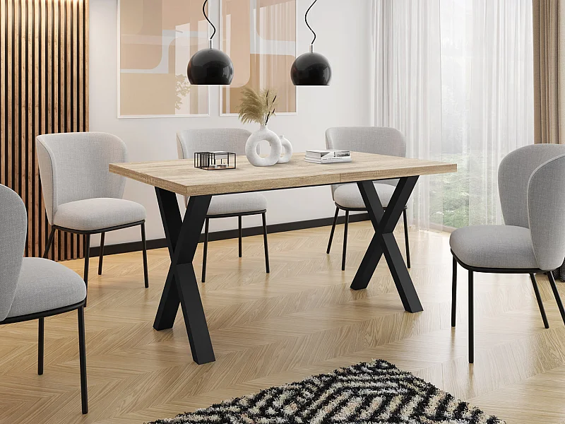Rechteckiger Ausziehbarer Esstisch - Großer Modern-Stil Tisch mit schwarzen Metallbeinen 120 140 160 cm bis 220 240 260 cm - 160 x 90 cm - Sonoma Eiche