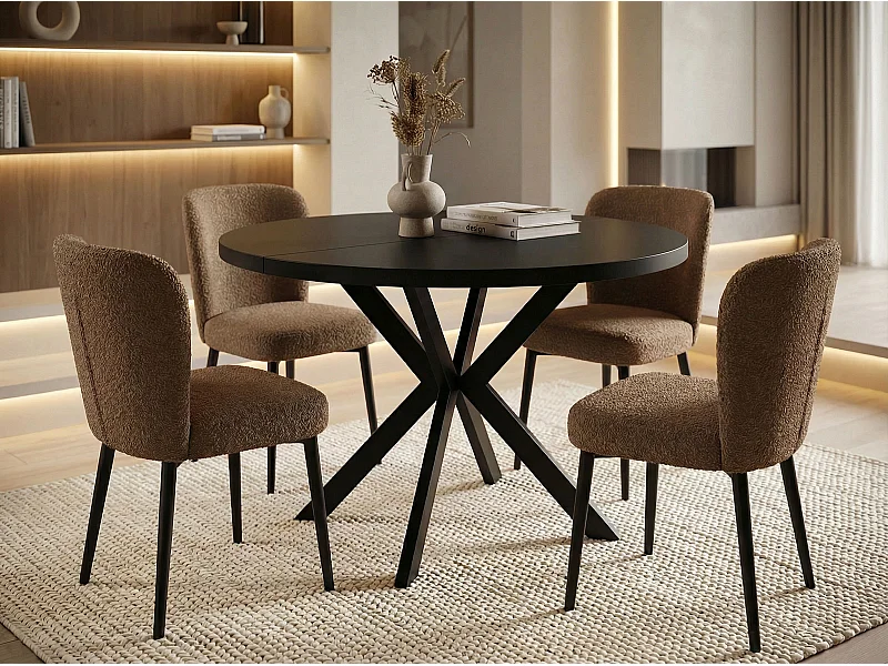 Table à Manger Extensible Ronde - Table Style Loft Avec Pieds Noirs en Métal - 100 à 176 cm - Table Ronde Style Industriel Pour le Salon - Noir - 100 cm