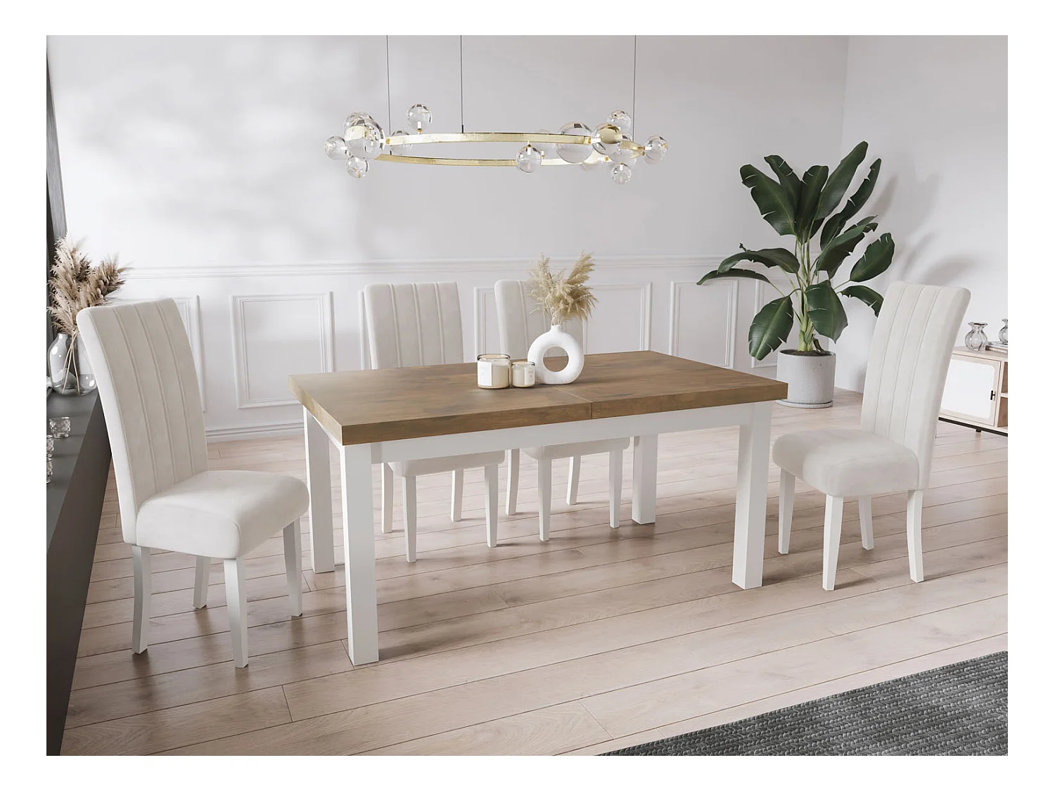 Table à Manger Extensible Rectangulaire Moderne - Gain de Place - Pieds en Bois Blanc - Fabriqué en UE - 170 x 90 cm - Chêne Lefkas