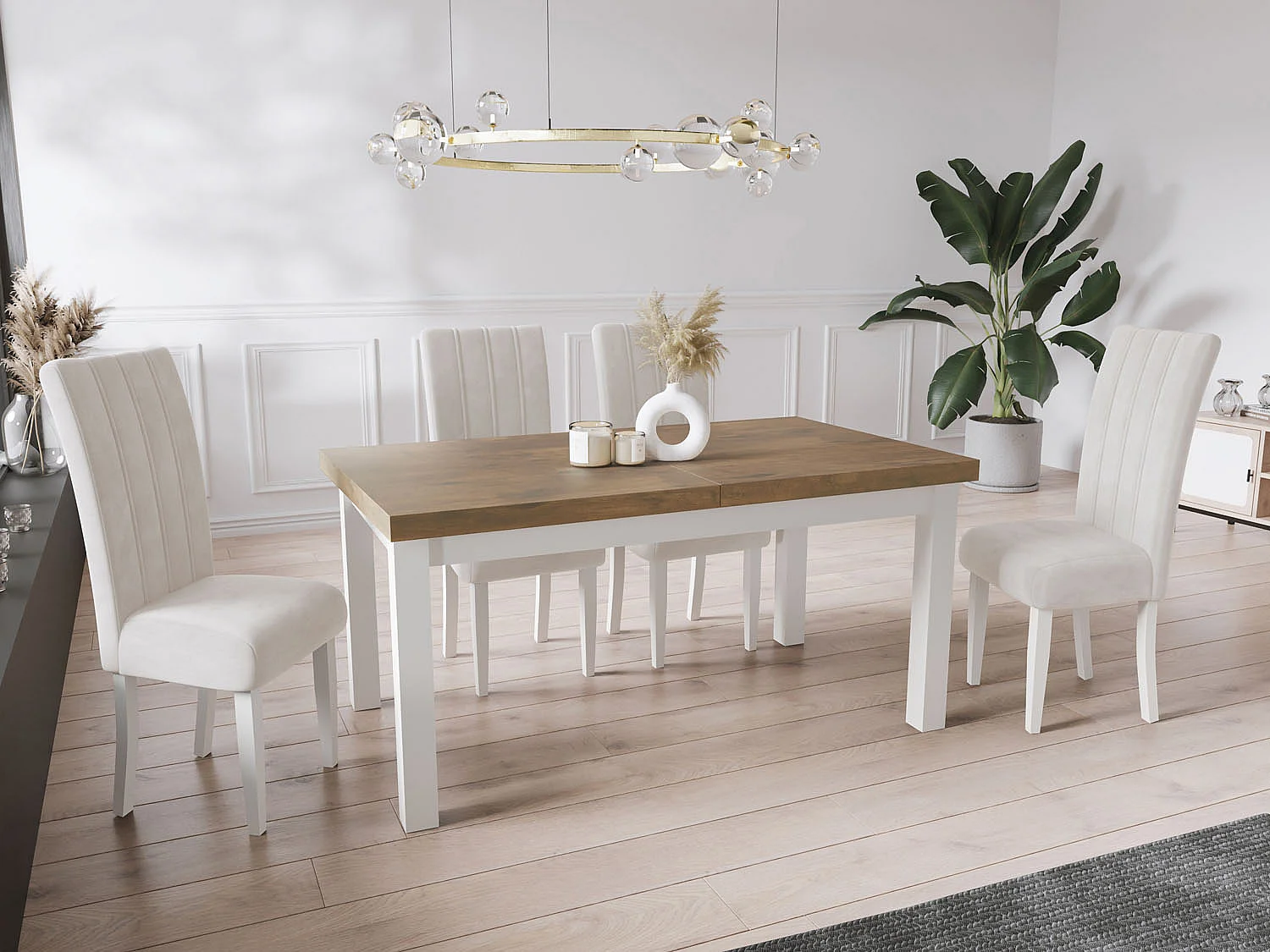 Table à Manger Extensible Rectangulaire Moderne - Gain de Place - Pieds en Bois Blanc - Fabriqué en UE - 170 x 90 cm - Chêne Lefkas