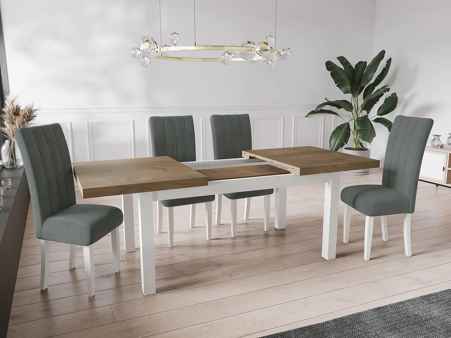 Table à Manger Extensible Rectangulaire Moderne - Gain de Place - Pieds en Bois Blanc - Fabriqué en UE - 170 x 90 cm - Chêne Lefkas