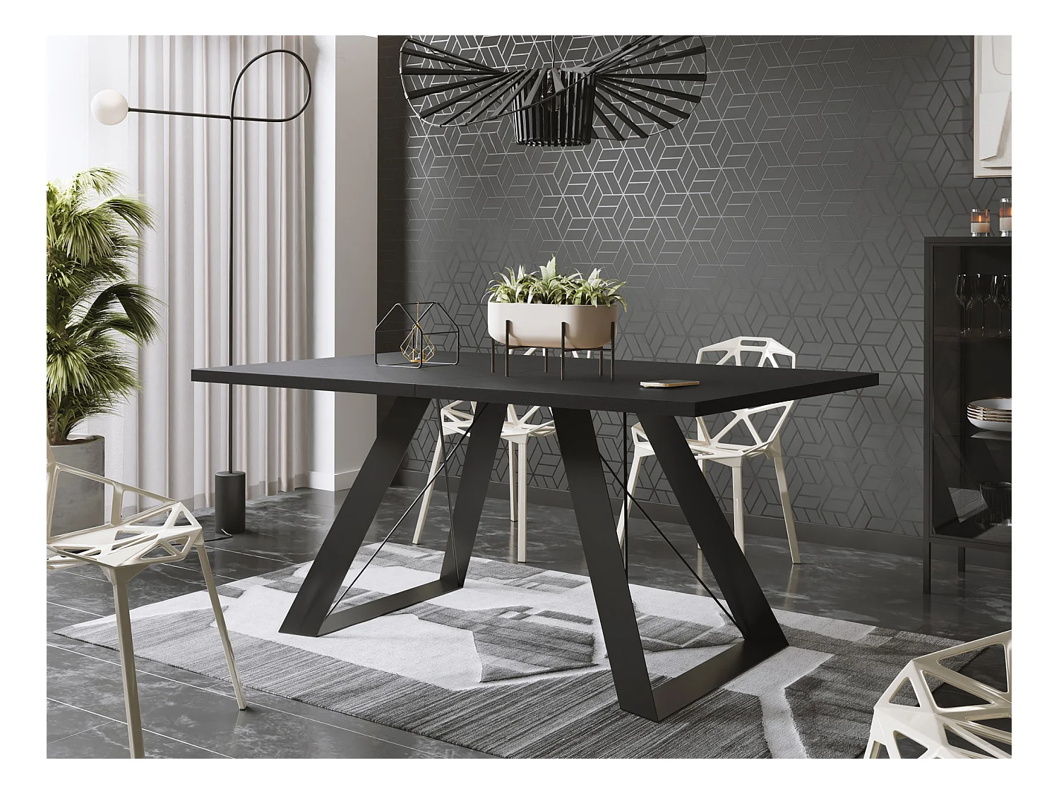 Table à Manger Extensible en Style Industriel - Pieds en Métal Robustes et Plusieurs Options de Plateau - Design Moderne pour Salle à Manger - 160 cm - Noir