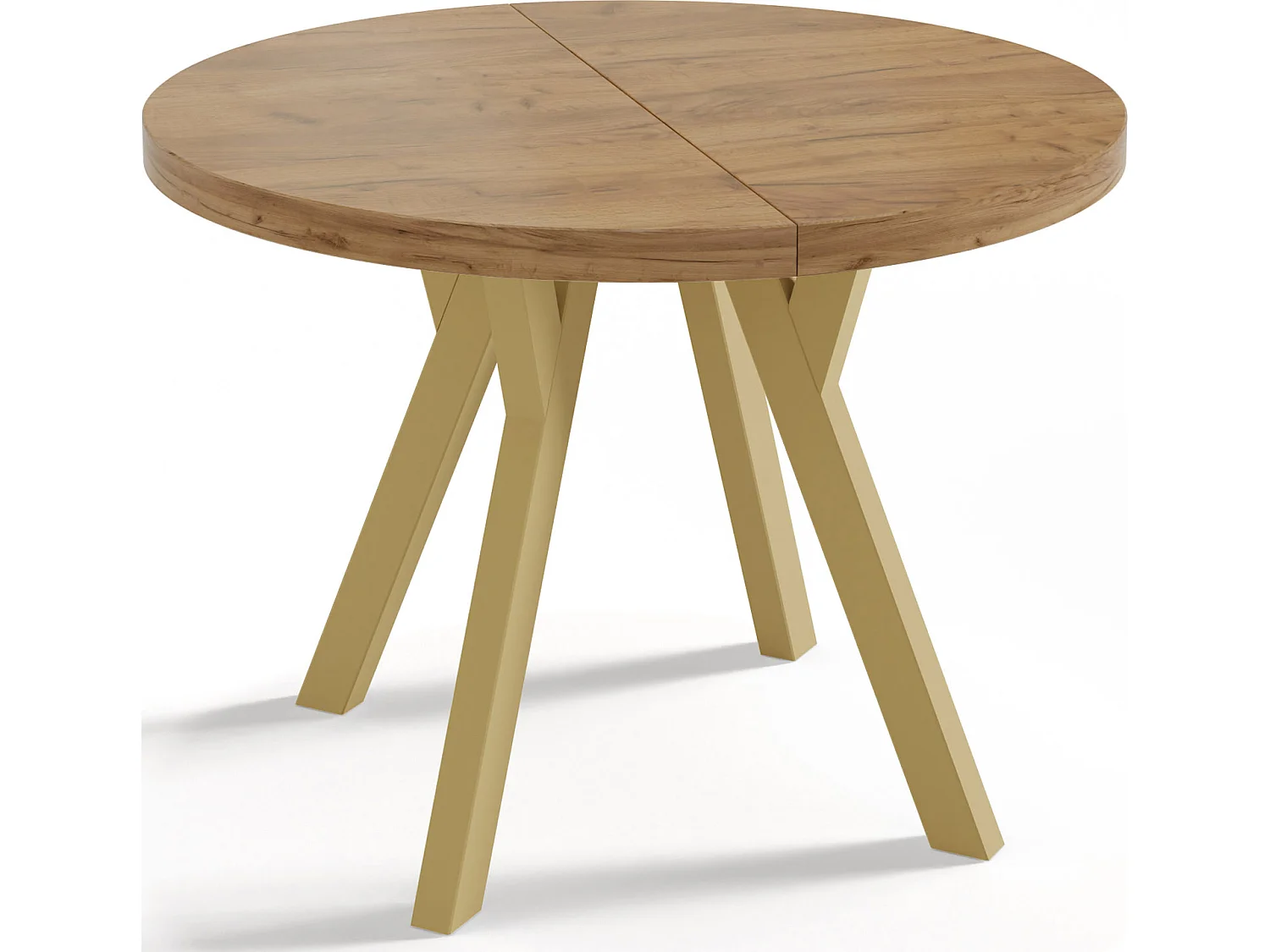 Designer Runder Ausziehbarer Esstisch - Loft-Stil, Platzsparend - Goldene Beine - 100 bis 200 cm - für 8-10 Personen - Hergestellt in EU - Wotan Eiche - 200 cm