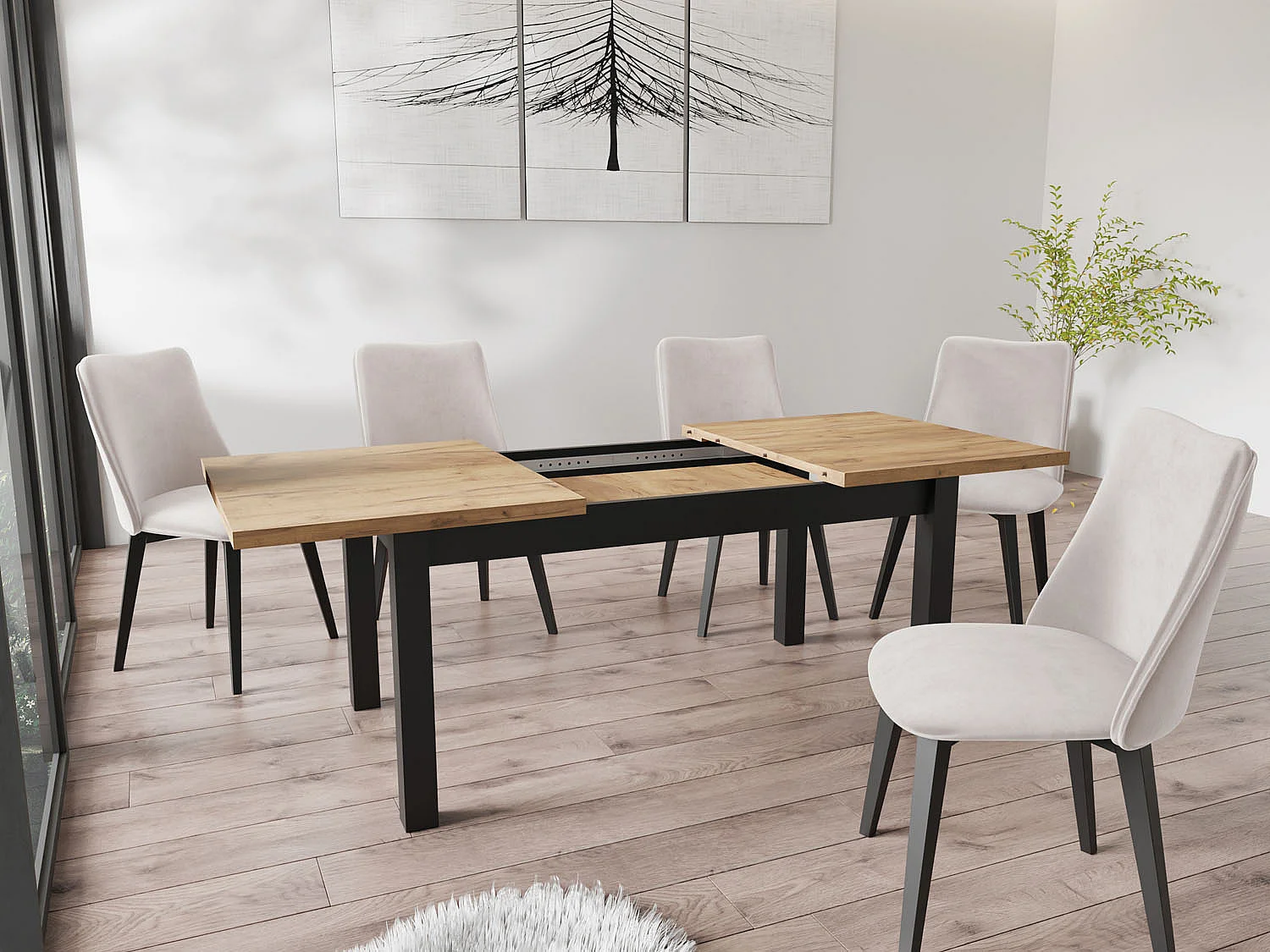 Moderner Rechteckiger Ausziehbarer Esstisch - Platzsparend - Schwarze Holzbeine - 120 bis 160 cm - Hergestellt in EU - 120 x 67 cm - Wotan Eiche