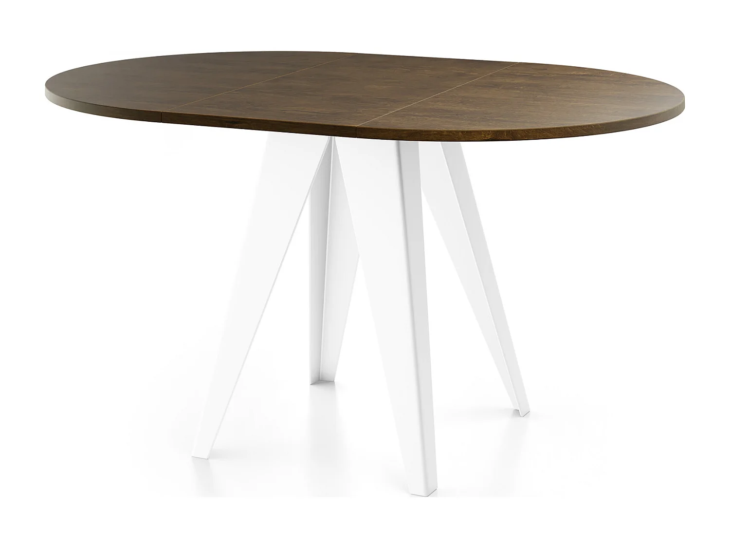 Esstisch Glory Weiß im Industriestil - Modern, Rund - Ausziehbar von 90 cm bis 130 cm, mit Pulverbeschichteten Metallbeinen, Tisch für Kleine Küche - Lefkas Eiche