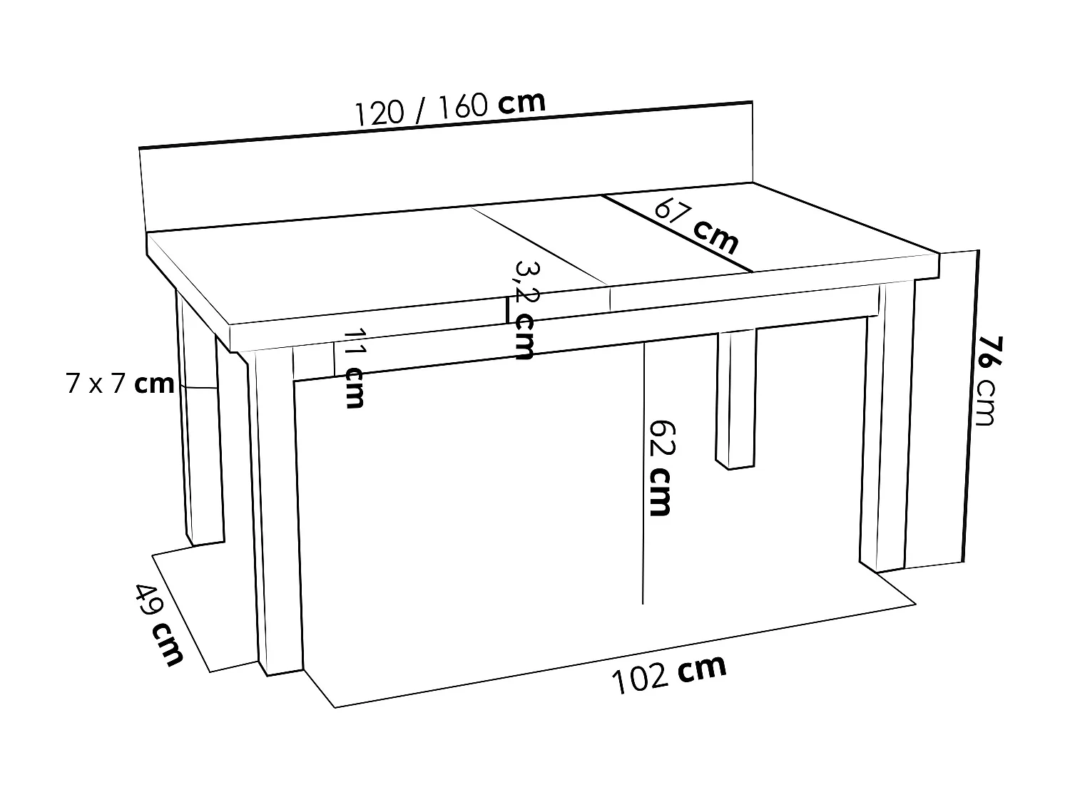 Moderner Rechteckiger Ausziehbarer Esstisch - Platzsparend - Schwarze Holzbeine - 120 bis 160 cm - Hergestellt in EU - 120 x 67 cm - Grau Beton