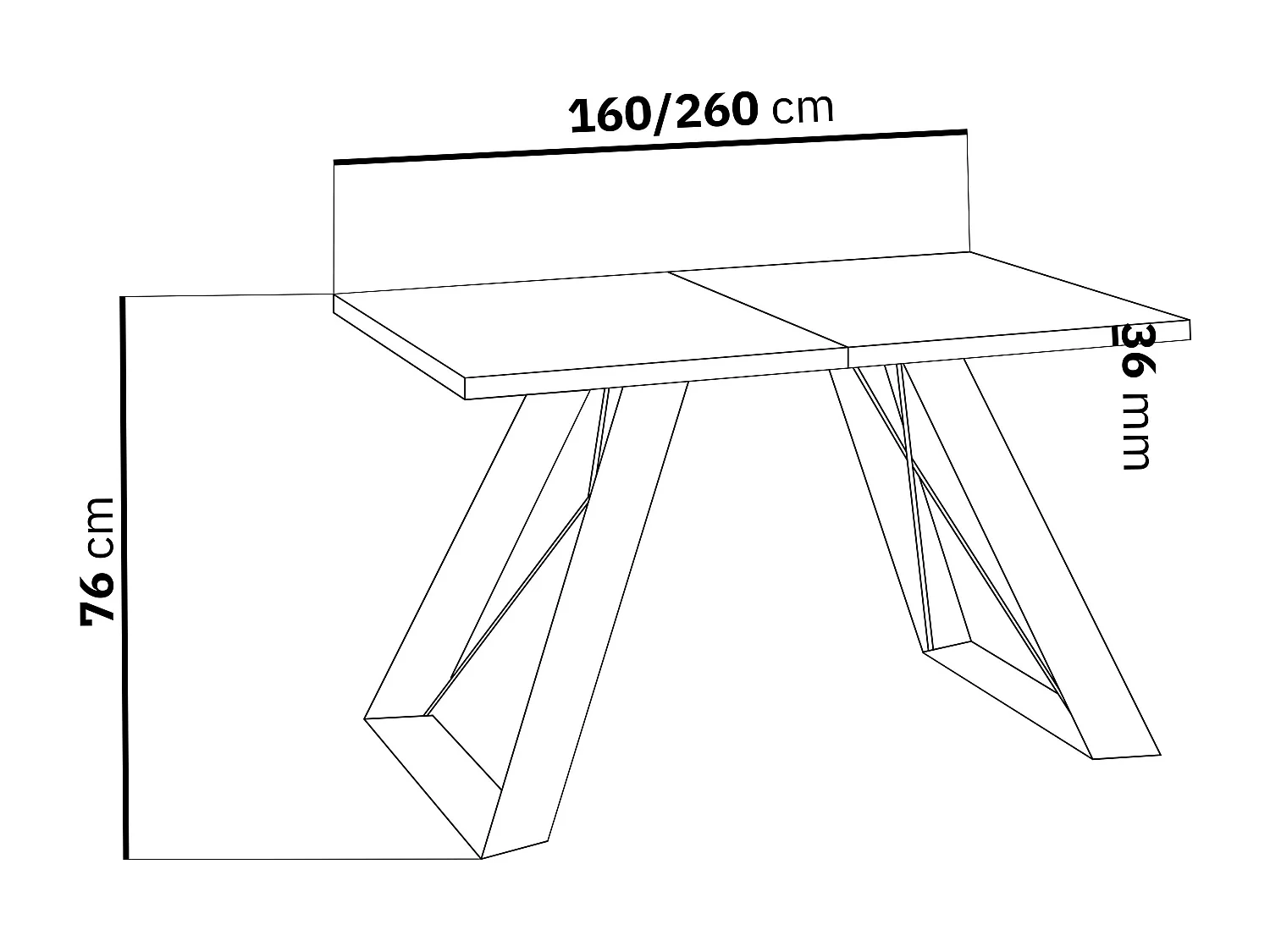 Esstisch Colter Schwarz im Modernen Still, Rechteckig Tisch - Ausziehbar von 160 cm bis 260 cm, Pulverbeschichtete Weiße Metallbeine - 160 x 80 cm - Marmor Weiß