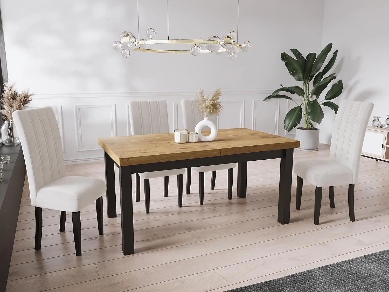 Moderner Rechteckiger Ausziehbarer Esstisch - Platzsparend - Schwarze Holzbeine - 170 bis 250 cm - Hergestellt in EU - 170 x 90 cm - Lancelot Eiche
