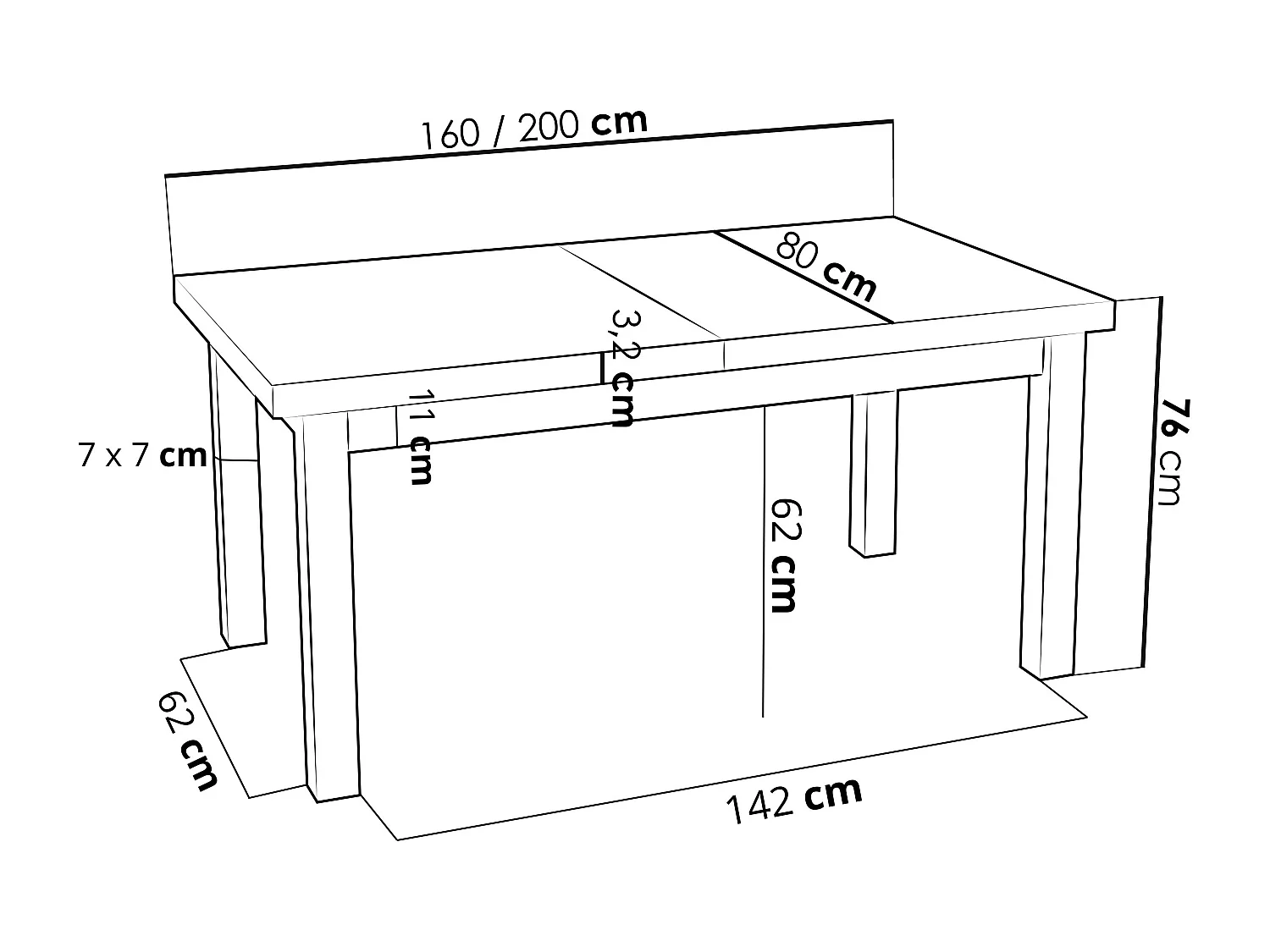 Moderner Rechteckiger Ausziehbarer Esstisch - Platzsparend - Schwarze Holzbeine - 160 bis 200 cm - Hergestellt in EU - 160 x 80 cm - Sonoma Eiche