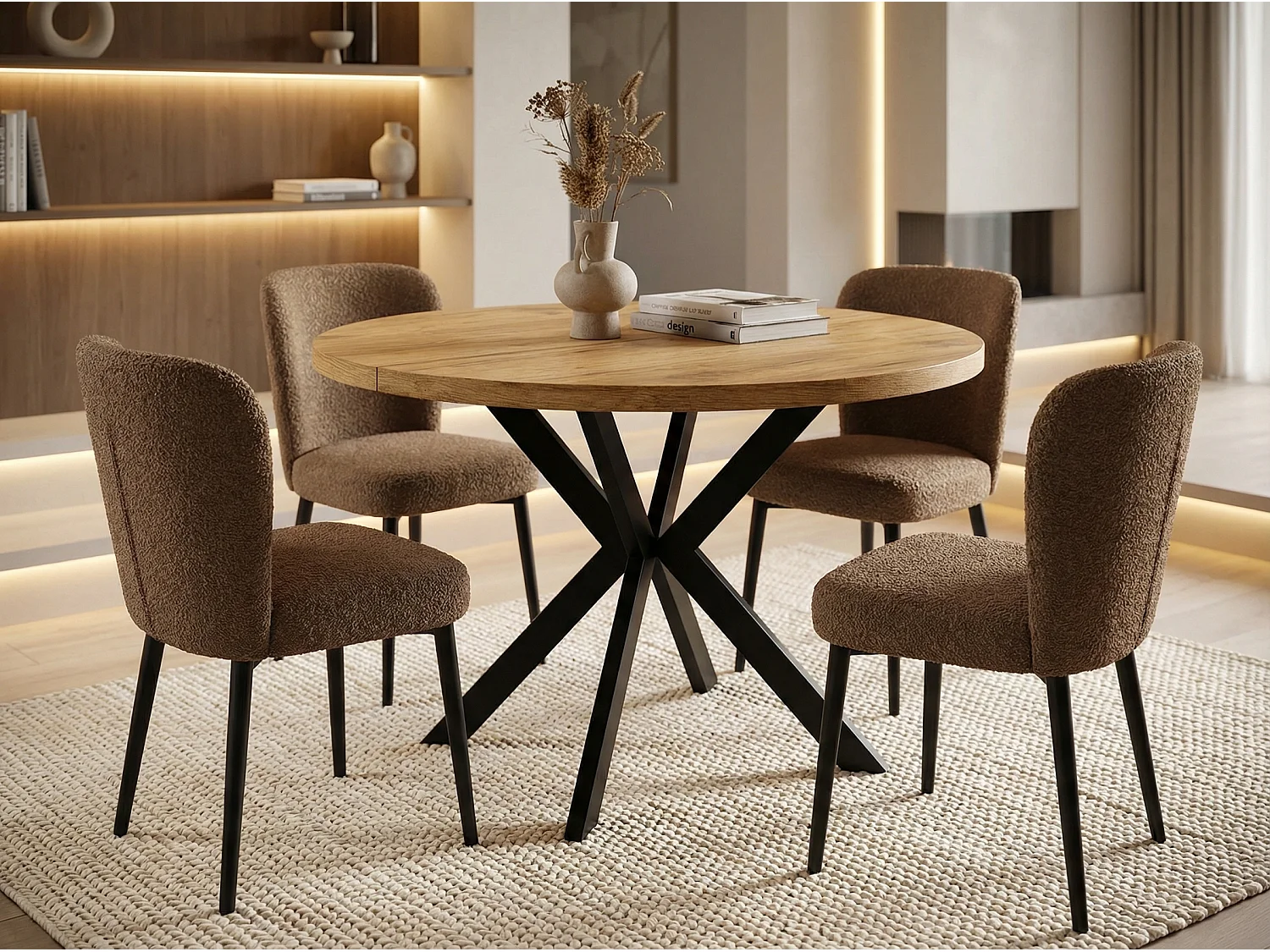 Runder Ausziehbarer Esstisch - Loft Style Tisch mit Metallbeinen - 120 bis 200 cm - Industrieller Tisch für Wohnzimmer - Spacesaver - Craft Eiche - 120 cm