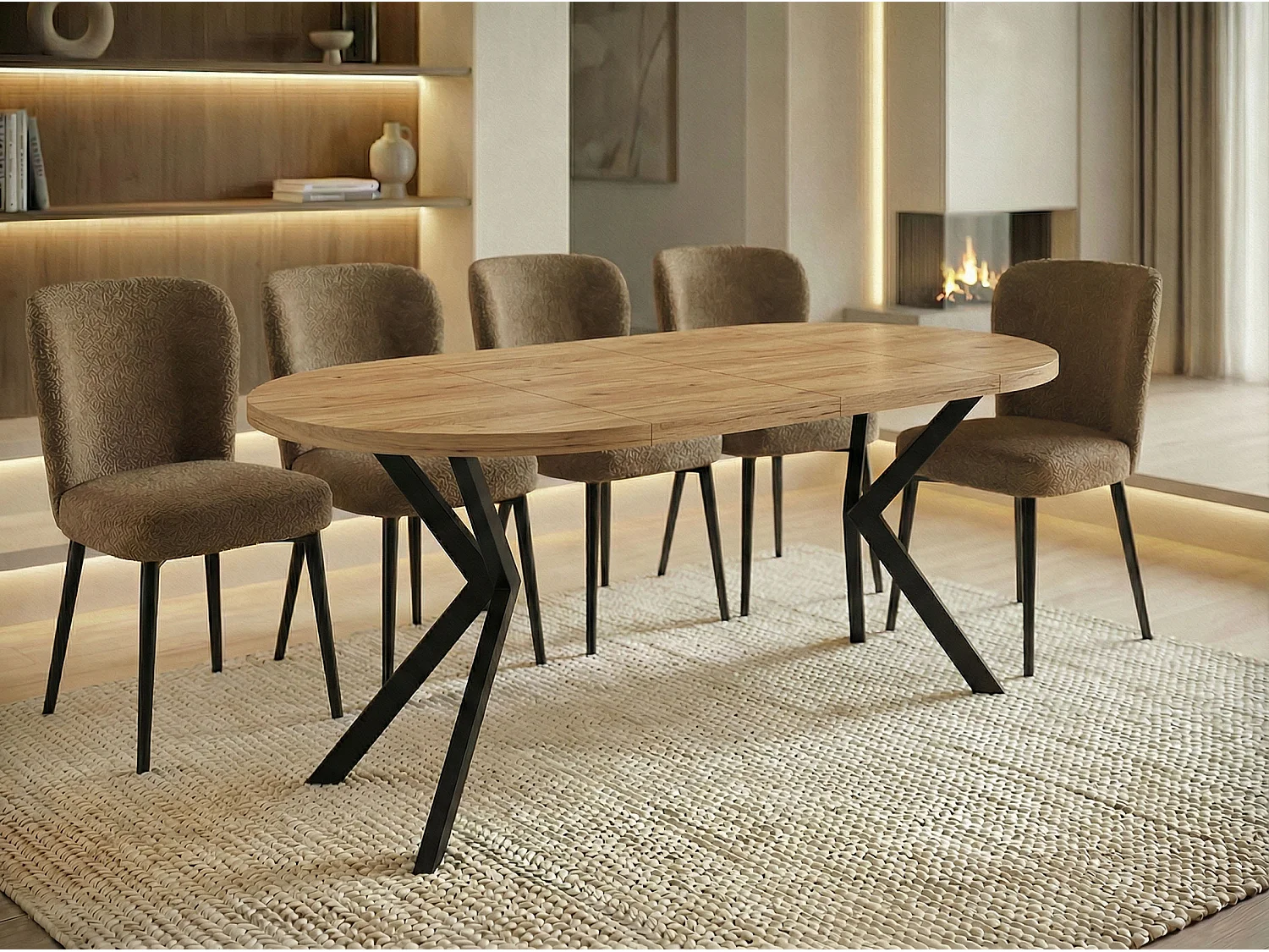 Runder Ausziehbarer Esstisch - Loft Style Tisch mit Metallbeinen - 120 bis 200 cm - Industrieller Tisch für Wohnzimmer - Spacesaver - Craft Eiche - 120 cm