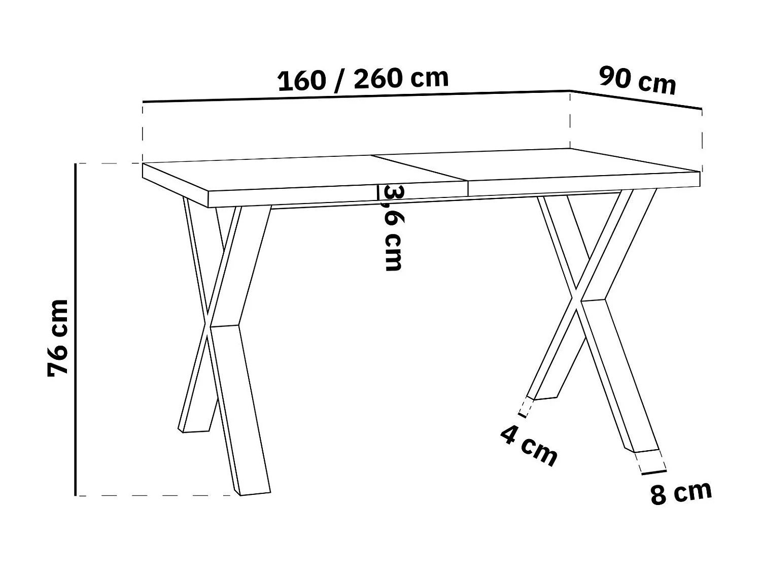 Table de Salle à Manger Rectangulaire Extensible - Grande Table de Style Moderne avec Pieds Métalliques Blanc - 160 à 260 cm - Compacte - Blanc