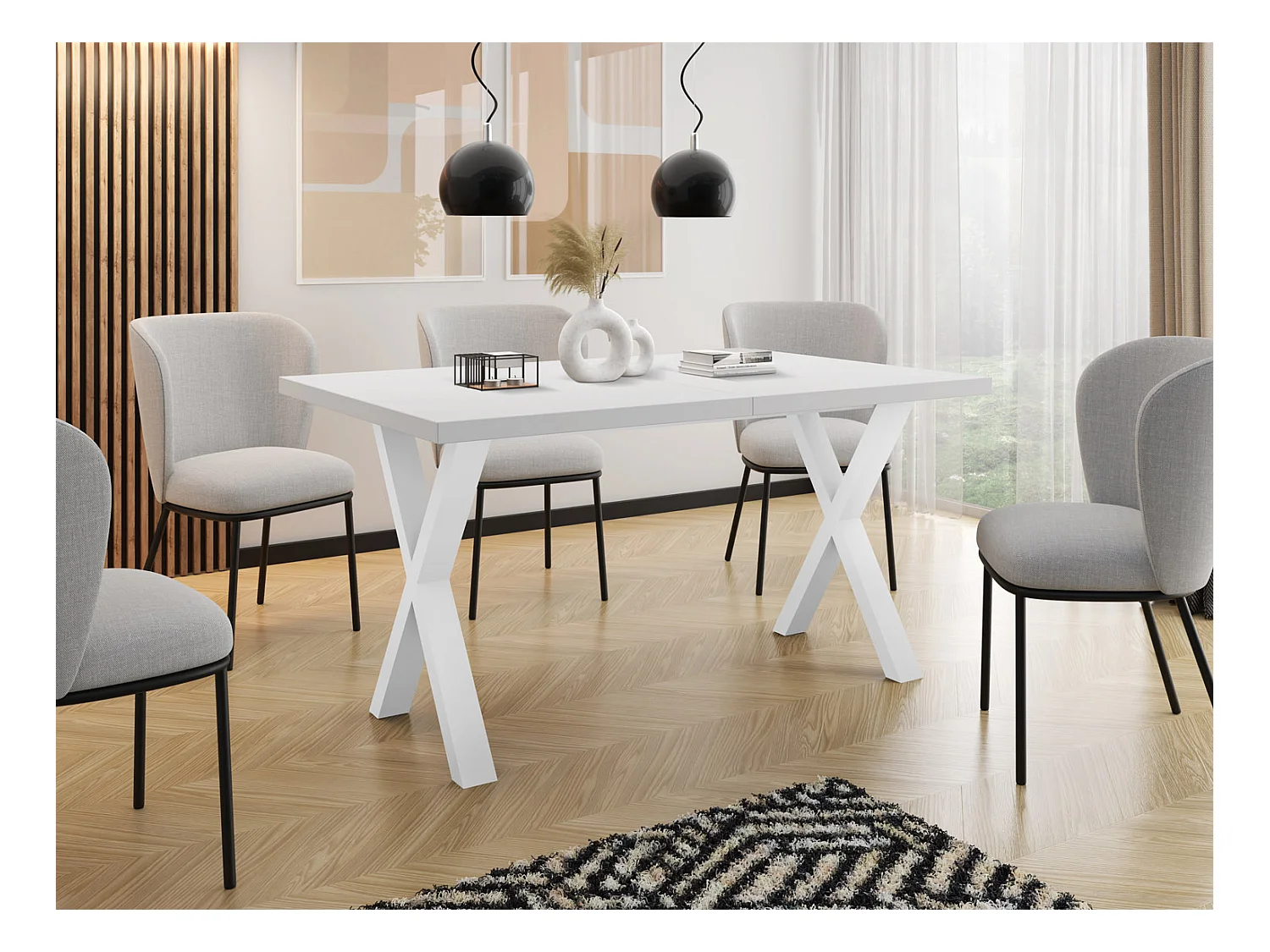 Rechteckiger Ausziehbarer Esstisch - Großer Modern-Stil Tisch mit Weißen Metallbeinen 120 140 160 cm bis 220 240 260 cm - Spacesaver - 160 x 90 cm - Weiß