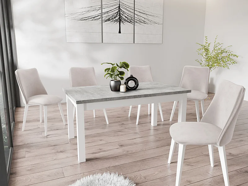 Moderner Rechteckiger Ausziehbarer Esstisch - Platzsparend - Weiße Holzbeine - 160 bis 240 cm - Hergestellt in EU - 160 x 90 cm - Grau Beton