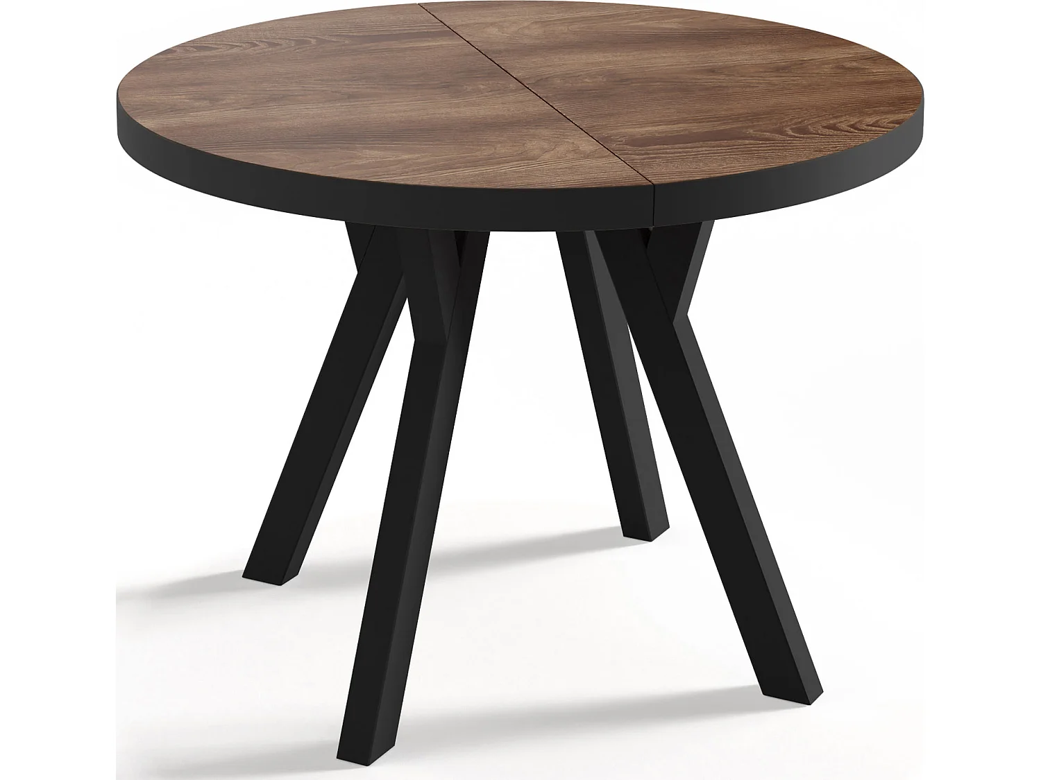 Designer Runder Ausziehbarer Esstisch - Loft-Stil, Platzsparend - Schwarze Beine - 100 bis 150 cm - für 5-8 Personen Hergestellt in EU - Arvadonna Chestnut - 150 cm