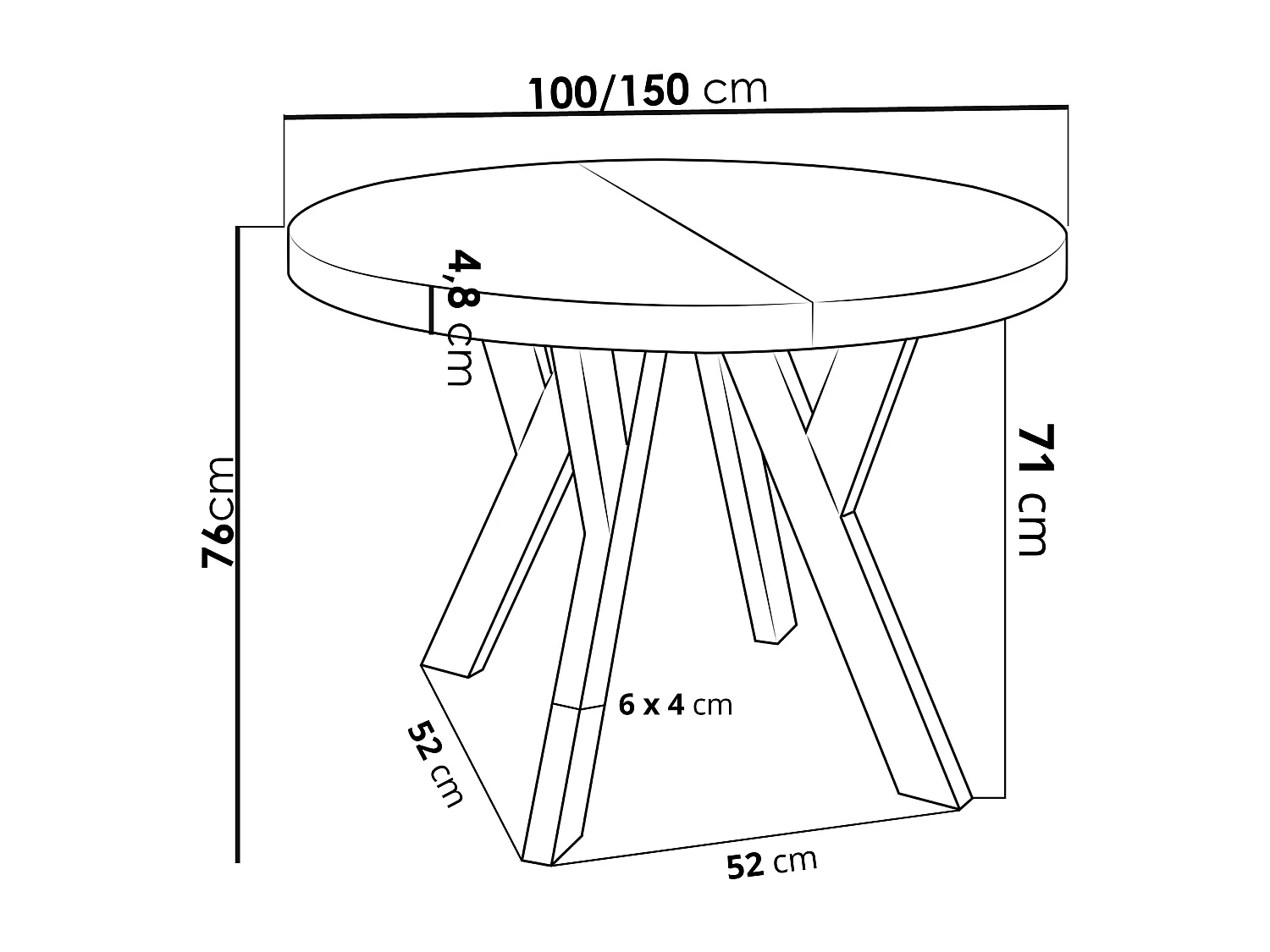 Designer Runder Ausziehbarer Esstisch - Loft-Stil, Platzsparend - Schwarze Beine - 100 bis 150 cm - für 5-8 Personen Hergestellt in EU - Arvadonna Chestnut - 150 cm