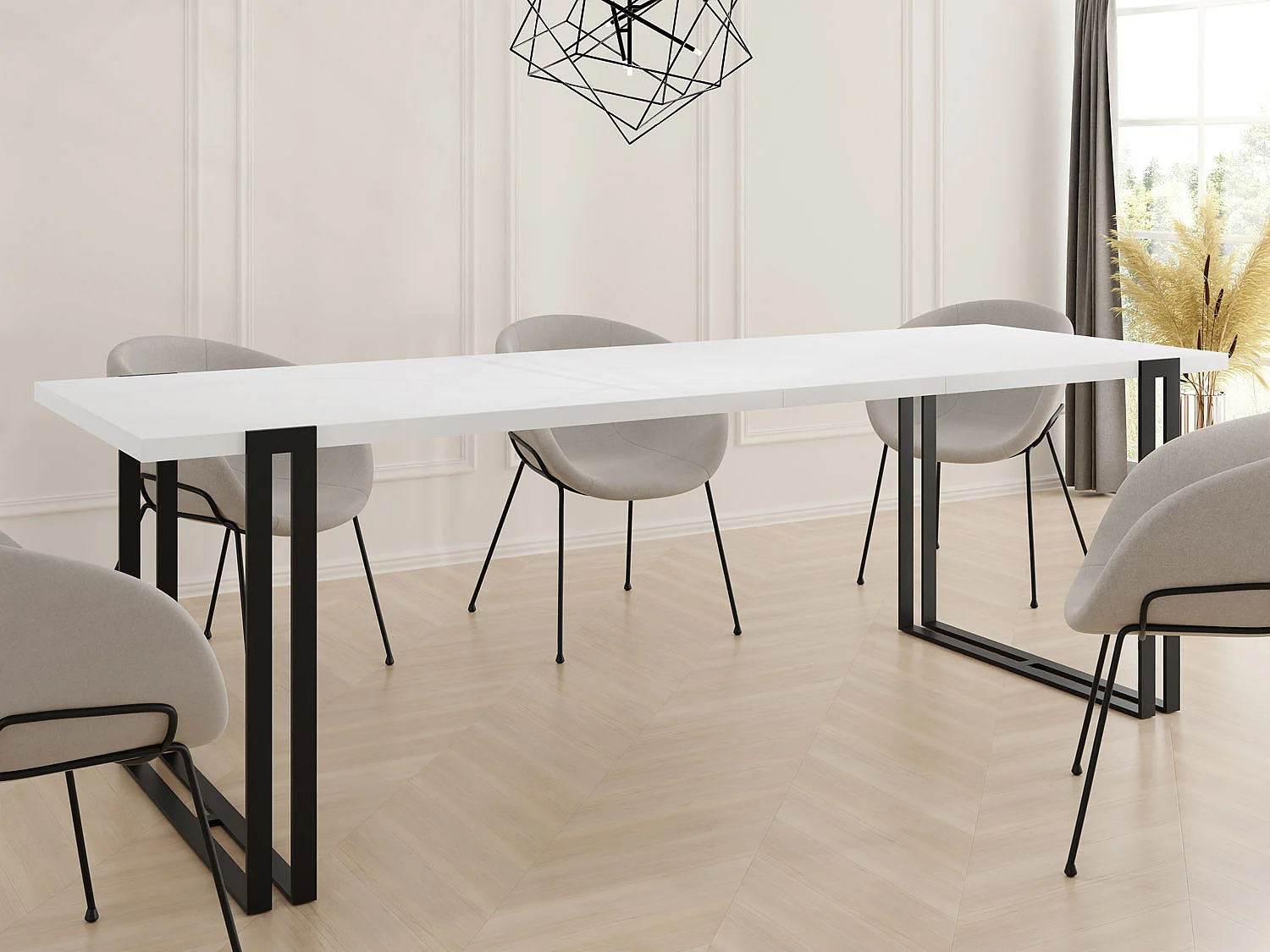 Ausziehbarer Esstisch - Großer Tisch im Loft-Stil mit Schwarze Metallbeinen 120 bis 220 cm - Industrietisch für das Wohnzimmer - Weiß - 120 x 80 cm