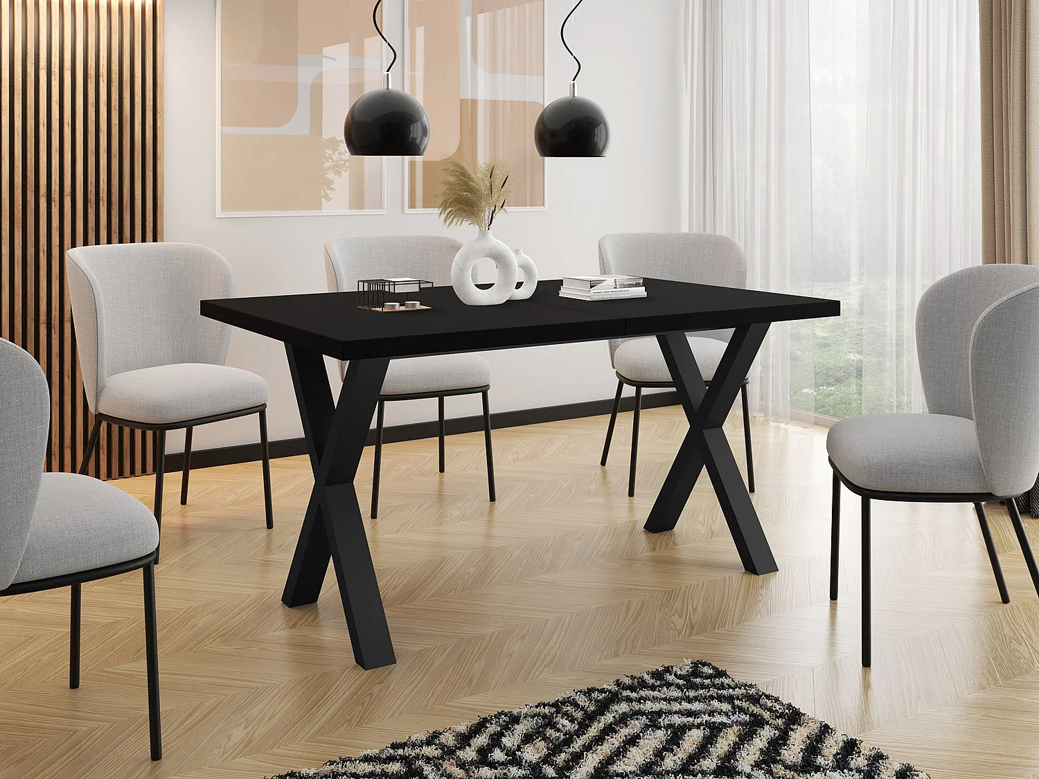 Rechteckiger Ausziehbarer Esstisch - Großer Modern-Stil Tisch mit schwarzen Metallbeinen 120 140 160 cm bis 220 240 260 cm - 120 x 80 cm - Schwarz