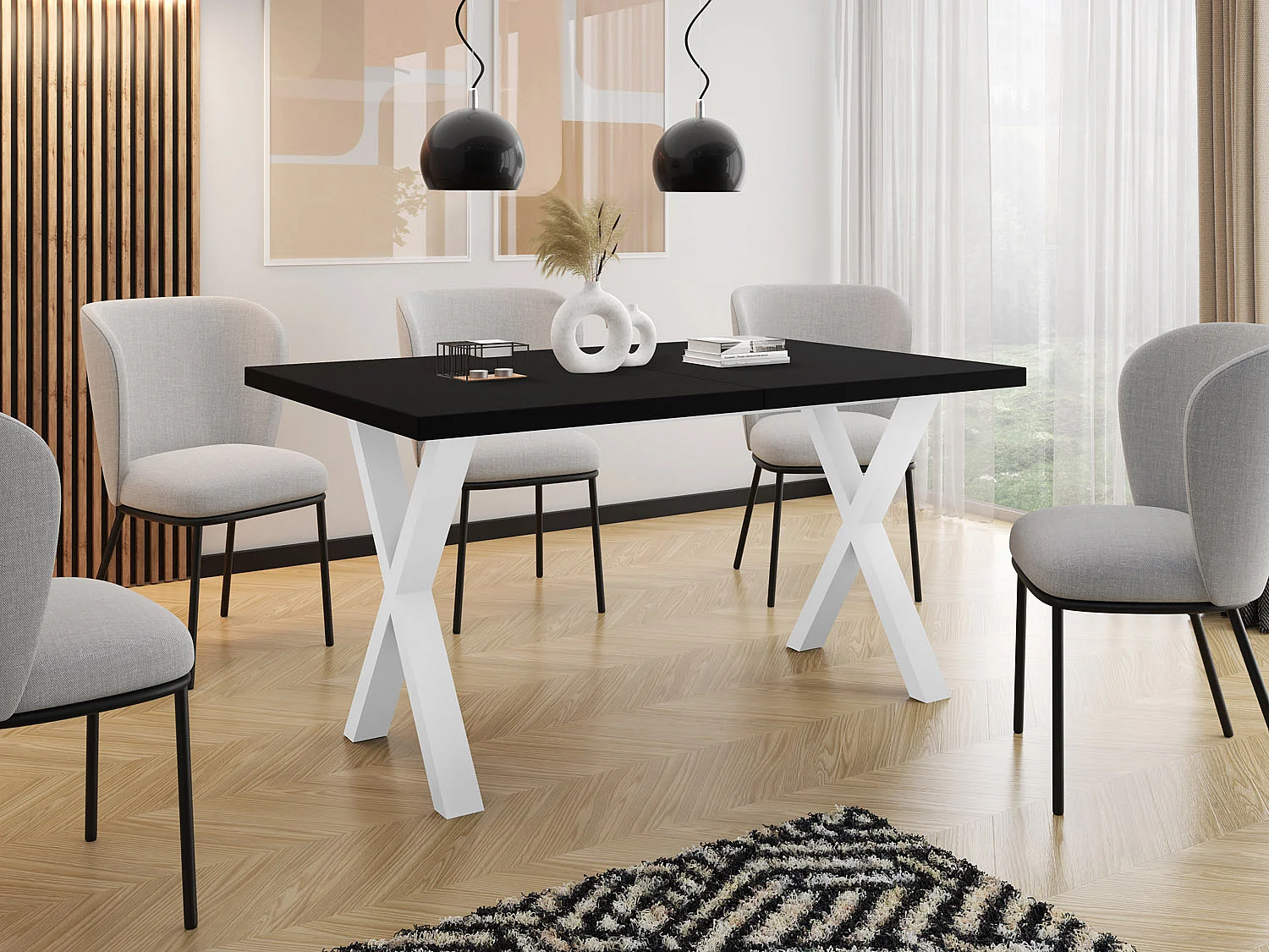 Rechteckiger Ausziehbarer Esstisch - Großer Modern-Stil Tisch mit Weißen Metallbeinen 120 140 160 cm bis 220 240 260 cm - Spacesaver - 160 x 90 cm - Schwarz
