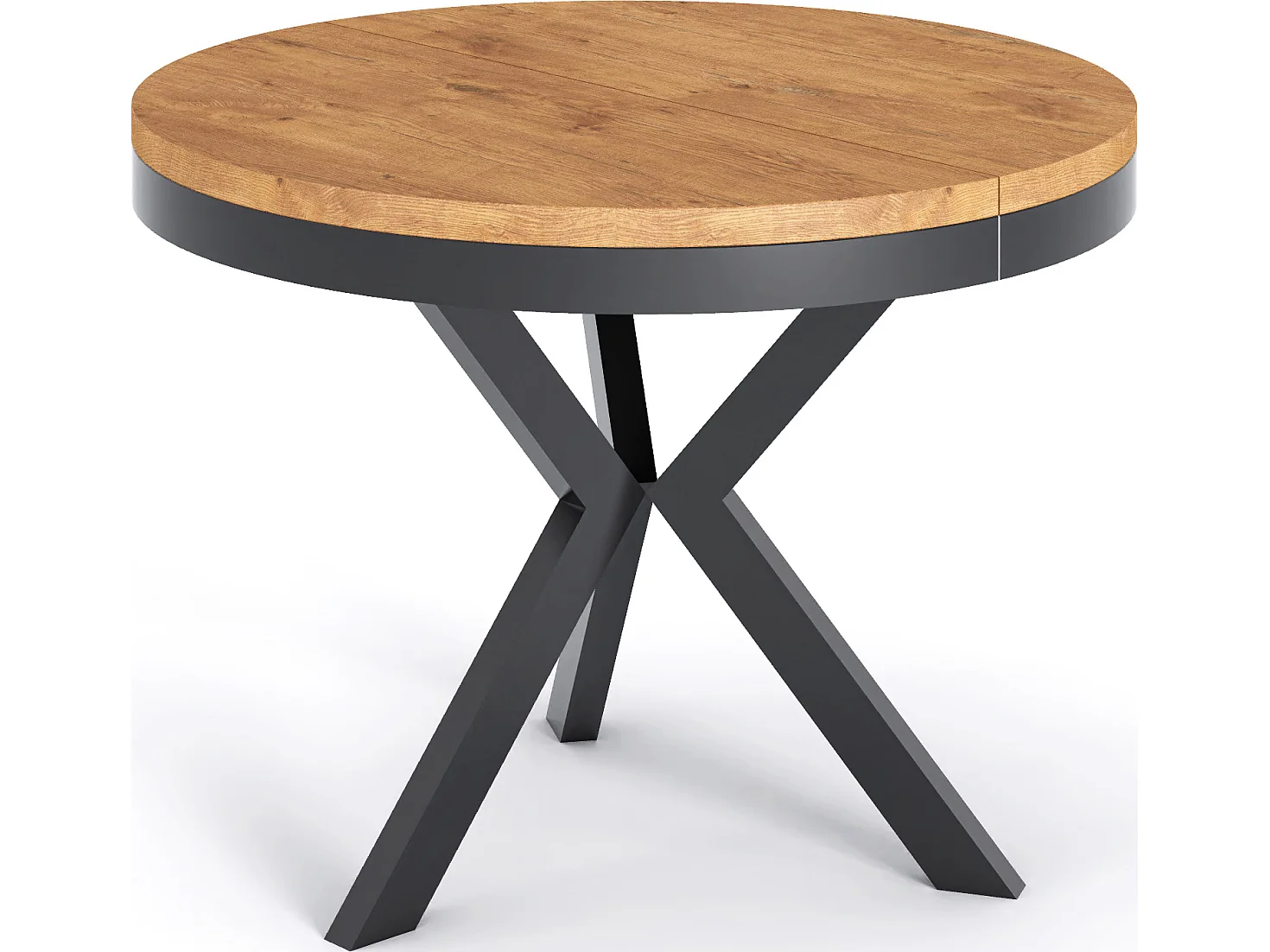 Runder Ausziehbarer Esstisch im Loft-Stil - Industrieller Tisch mit Schwarzen Metallbeinen - Platzsparender Tisch für Wohnzimmer - Lancelot Eiche - 100 bis 140 cm