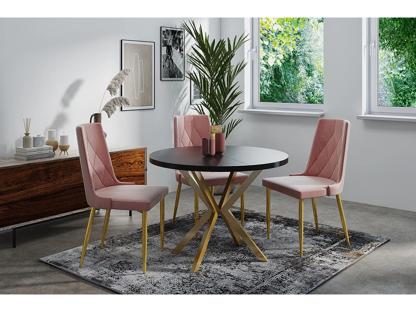 Table à Manger Extensible Ronde - Table Style Loft Avec Doré Pieds en Métal - 120 à 200 cm - Ronde Table Style Industriel Pour le Salon - 120 cm - Noir