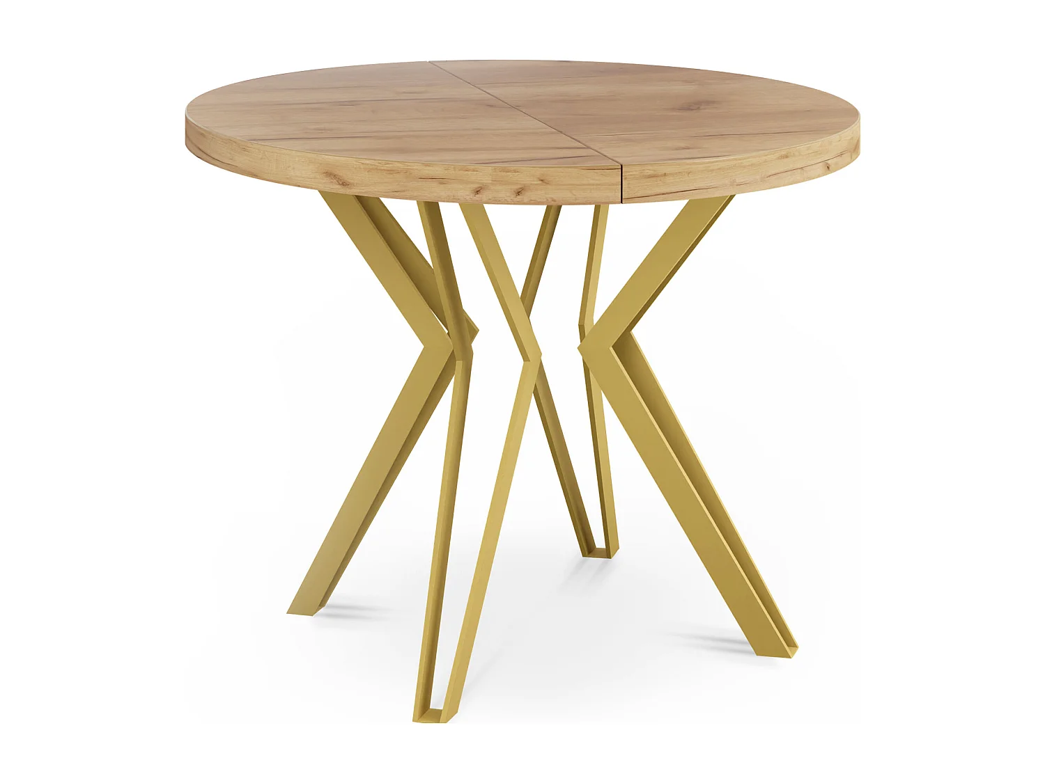 Runder Tisch für das Esszimmer - 100 oder 120 cm Durchmesser - Ausziehbarer Tisch mit Pulverbeschichteten Goldenen Metallbeinen - 100 cm - Craft Eiche