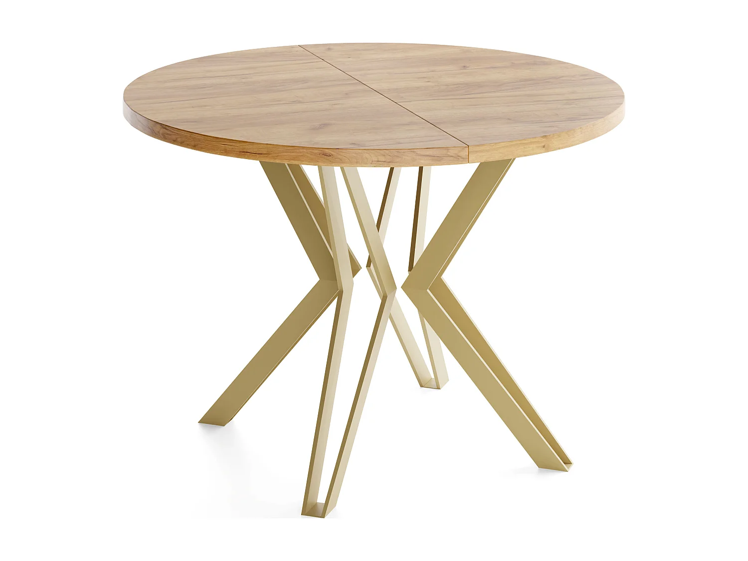 Runder Tisch für das Esszimmer - 100 oder 120 cm Durchmesser - Ausziehbarer Tisch mit Pulverbeschichteten Goldenen Metallbeinen - 100 cm - Craft Eiche